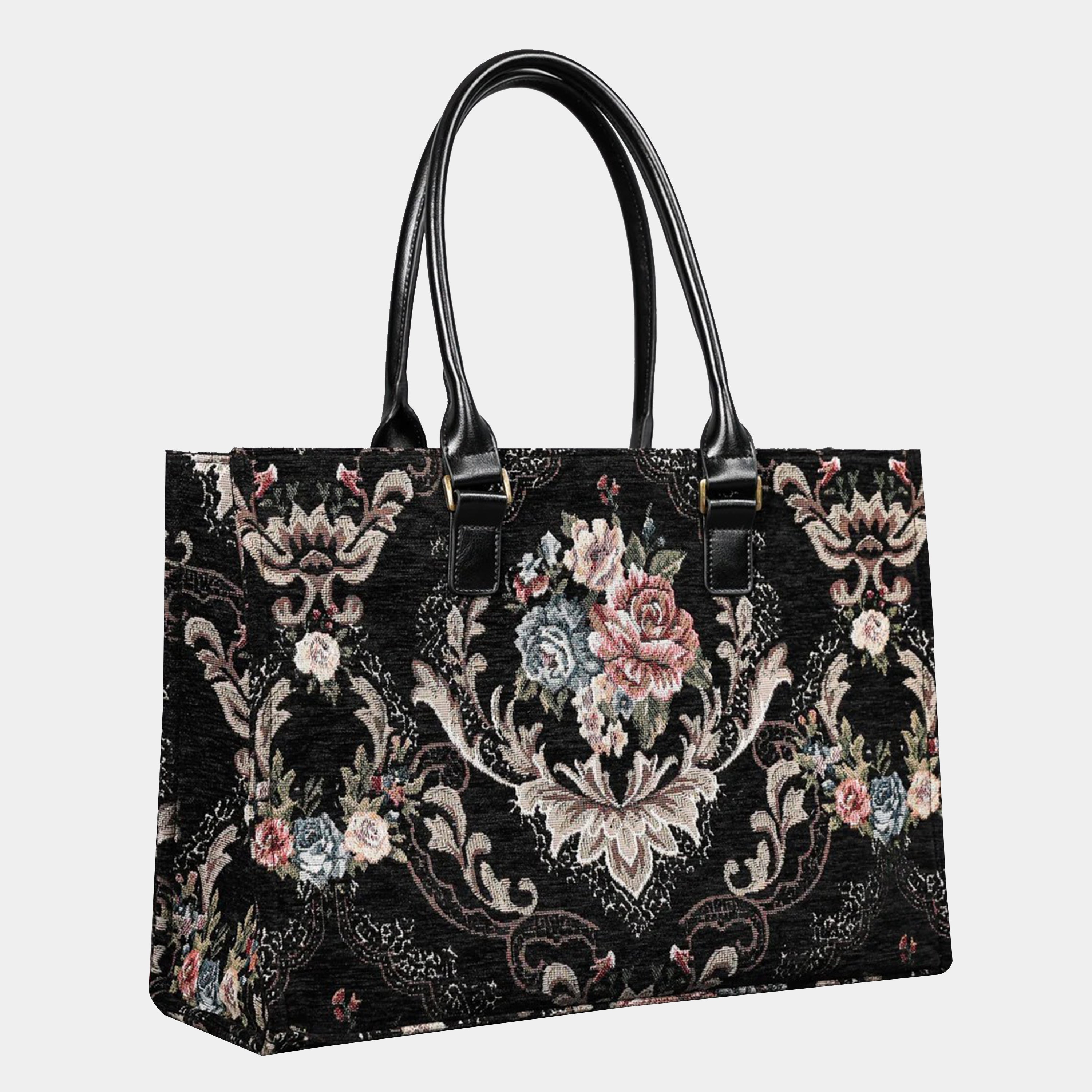 Floral Black Laptop Work Tote of America front