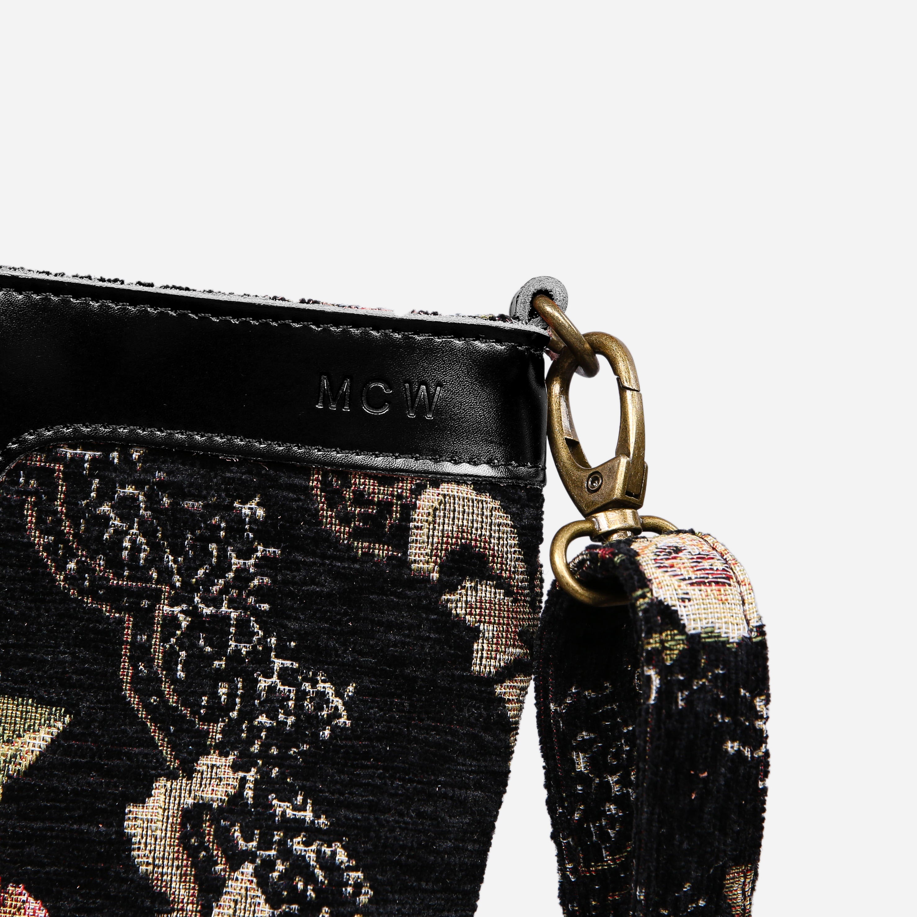 Floral Black Leather Black Carpet Crossbody Bag carpet bag MCW Handmade of America details