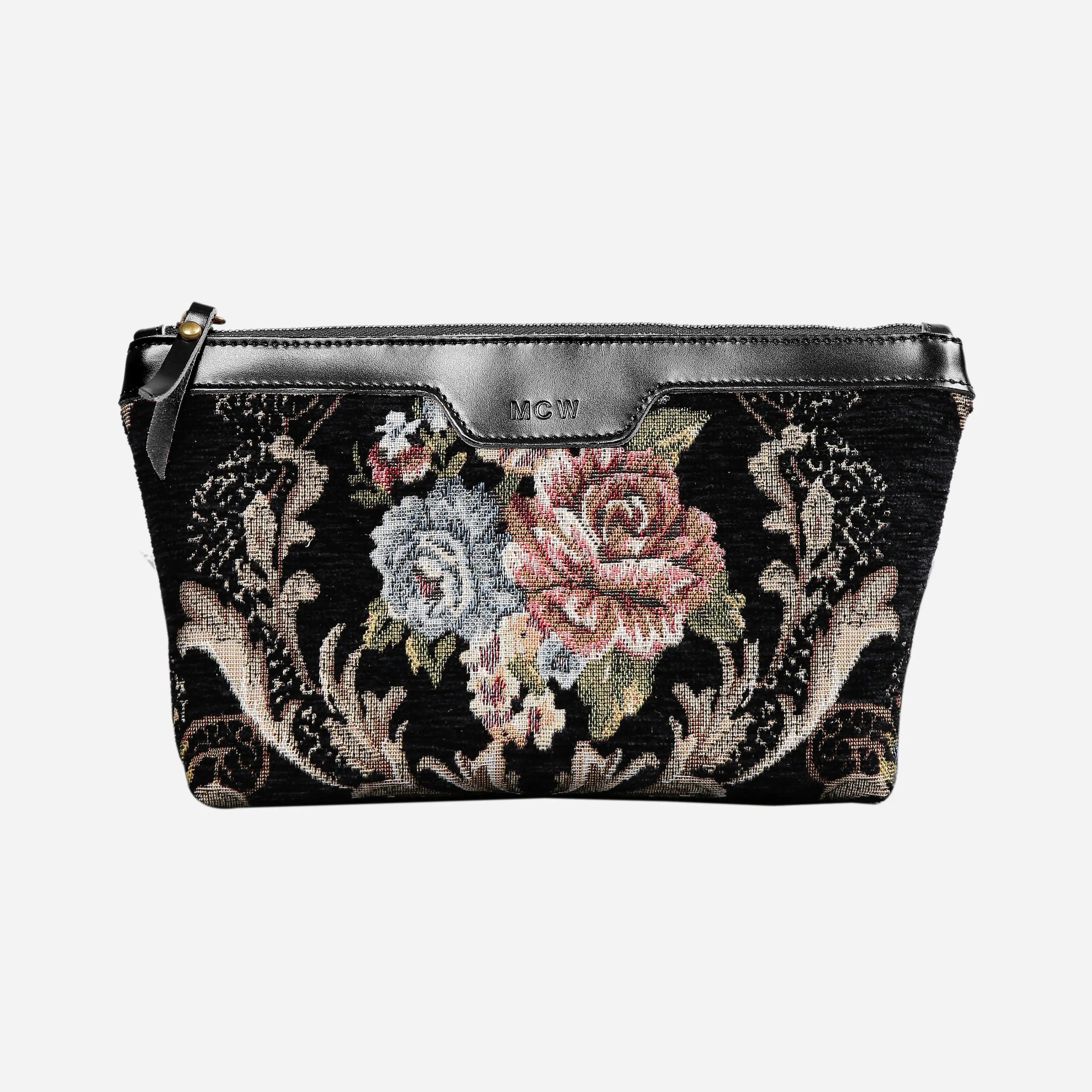 Floral Black Leather Black Carpet Makeup Bag carpet bag MCW Handmade of America main