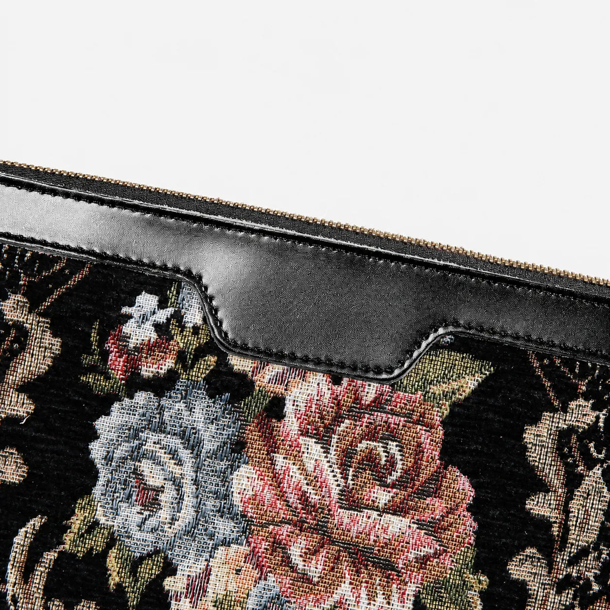 Floral Black Leather Black Carpet Makeup Bag carpet bag MCW Handmade of America details