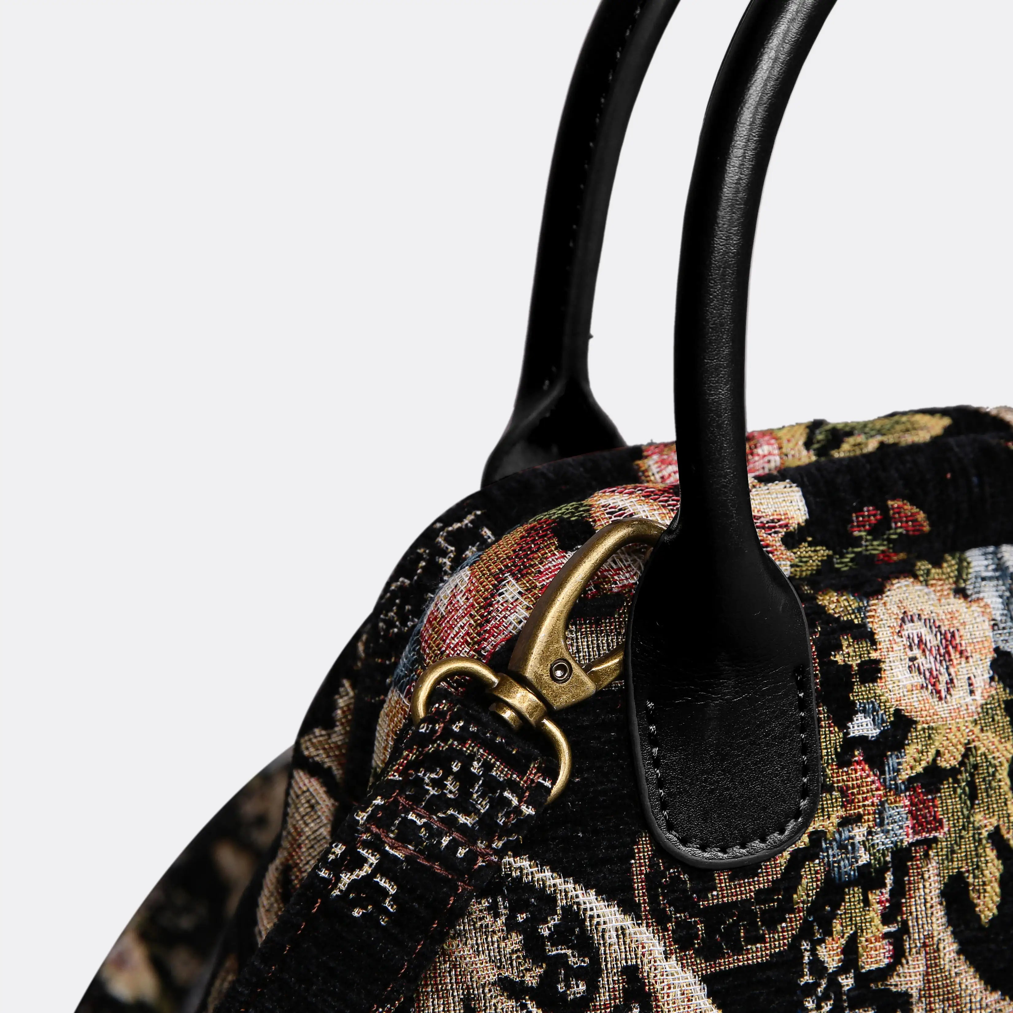 Floral Black Carpet Satchel carpet bag MCW Handmade of America buckle