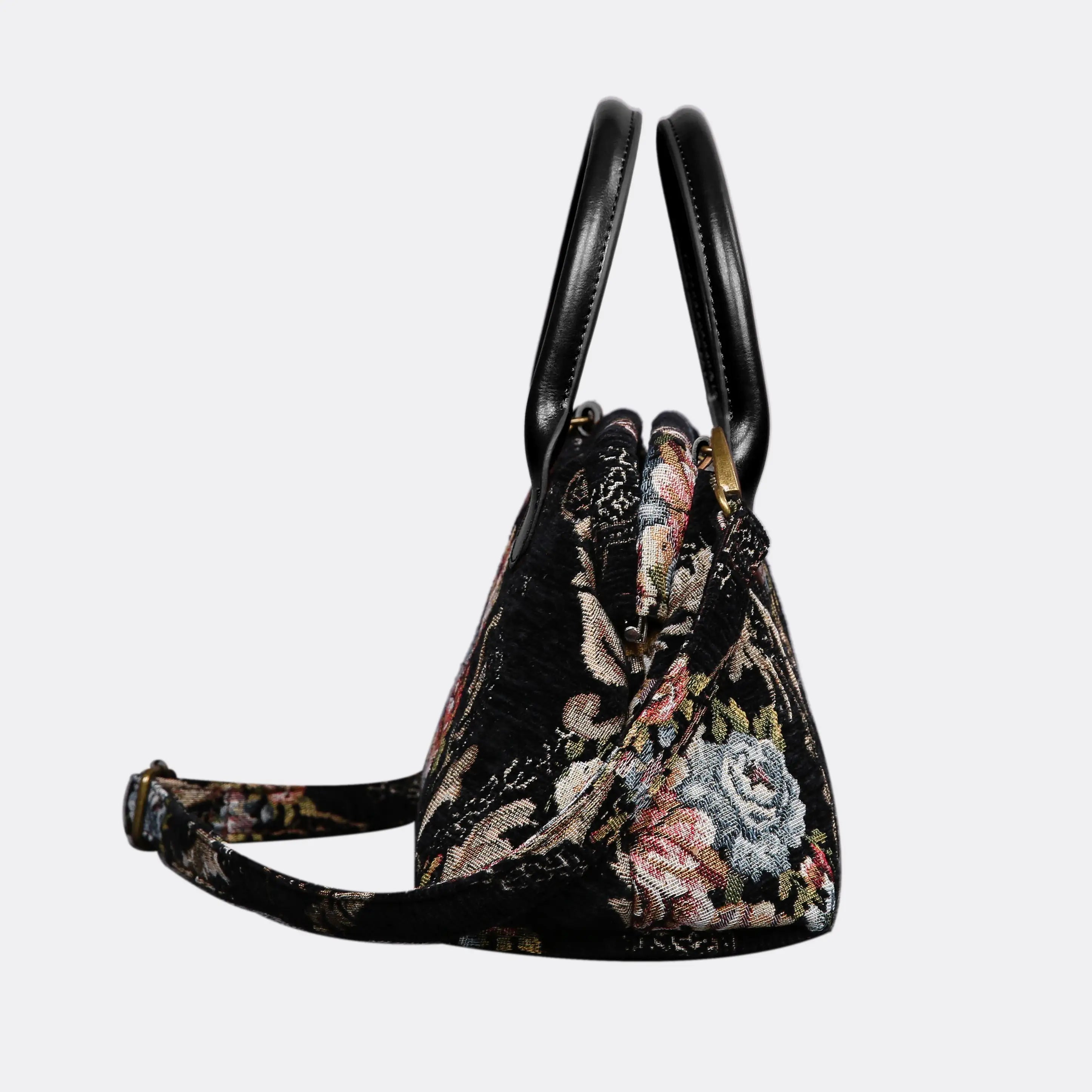 Floral Black Carpet Satchel carpet bag MCW Handmade of America side