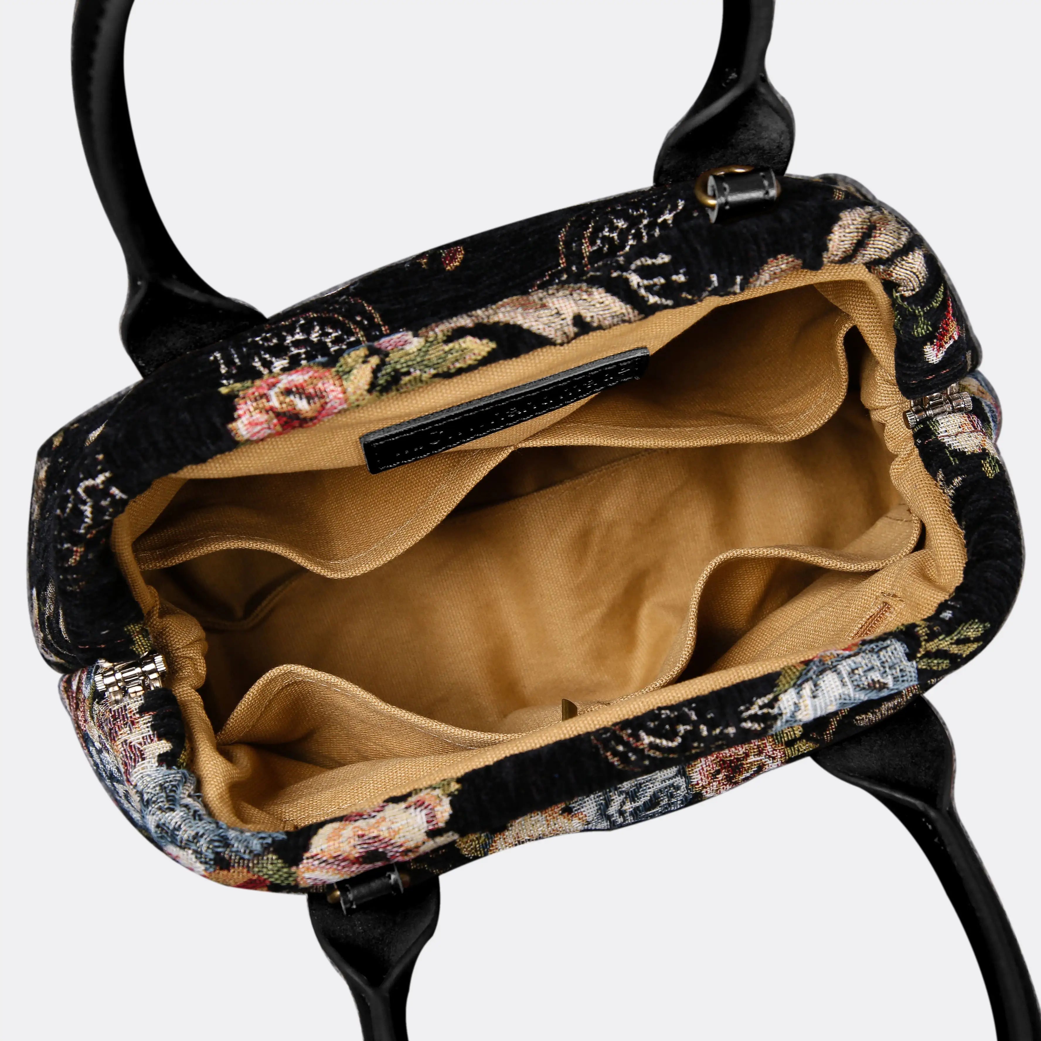 Floral Black Carpet Satchel carpet bag MCW Handmade of America open