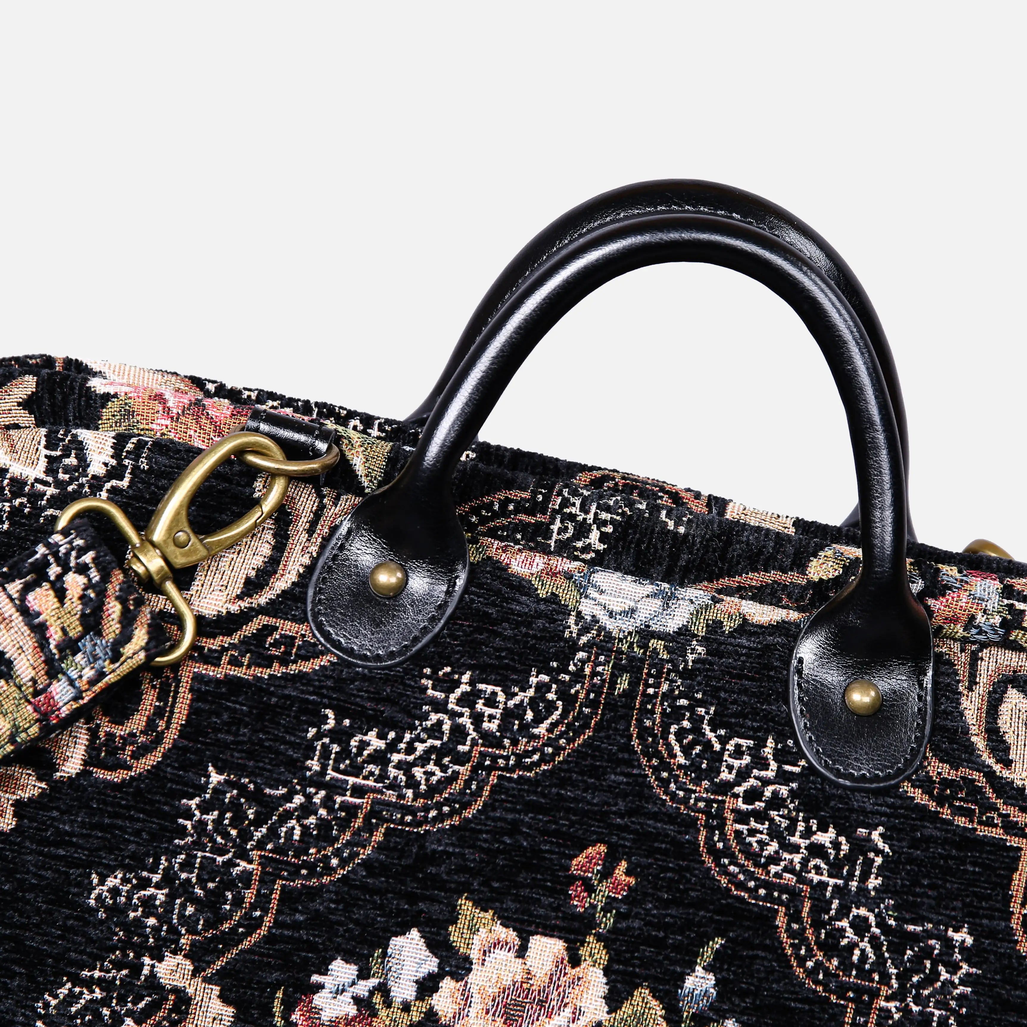Floral Black Leather Black Laptop Work Bag carpet bag of America handle