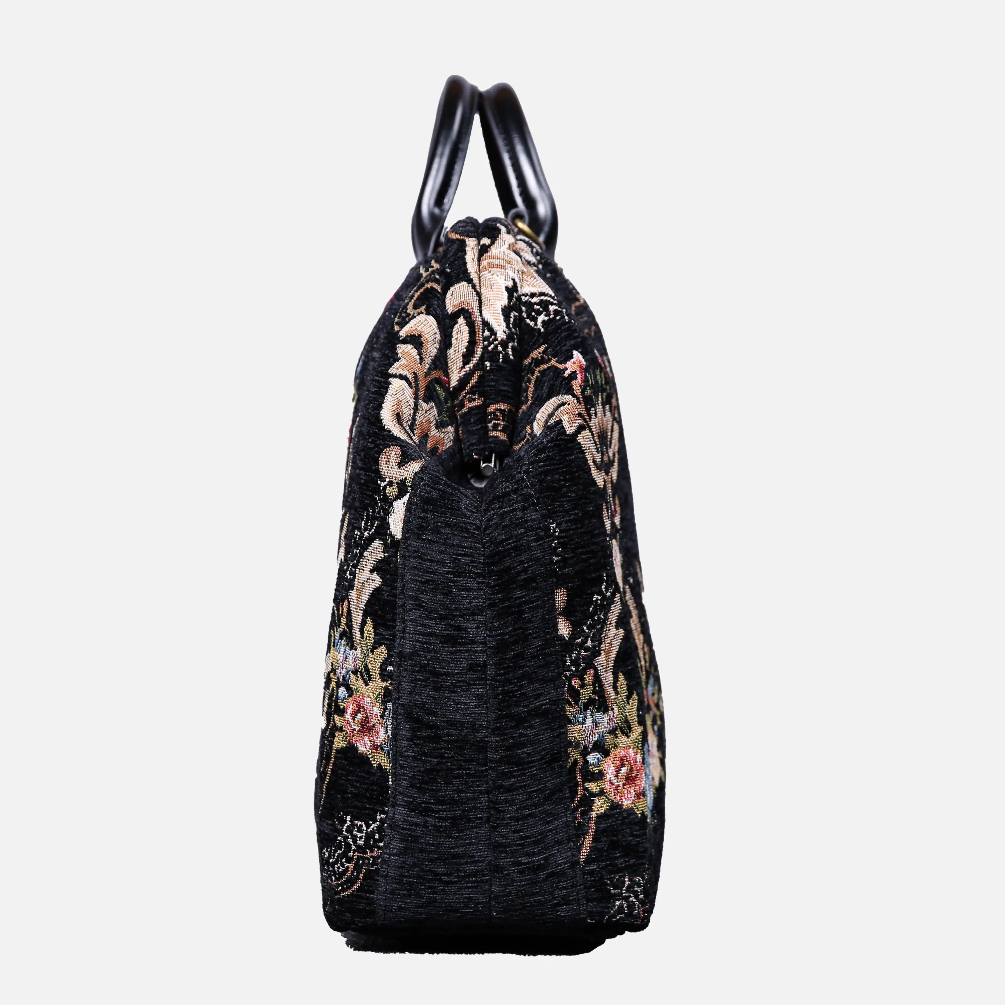 Floral Black Leather Black Laptop Work Bag carpet bag of America side