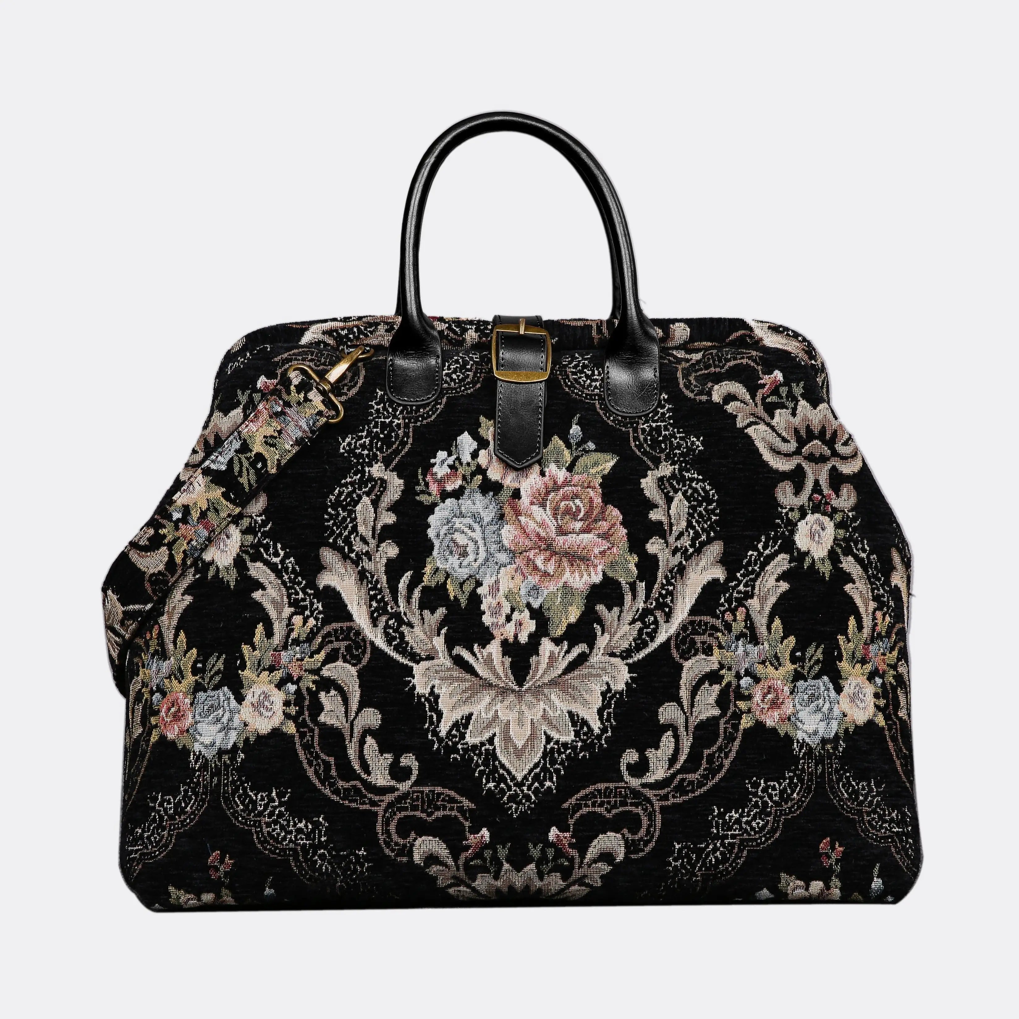 Floral Black Leather Black Mary Poppins Weekender Carpetbag of America main