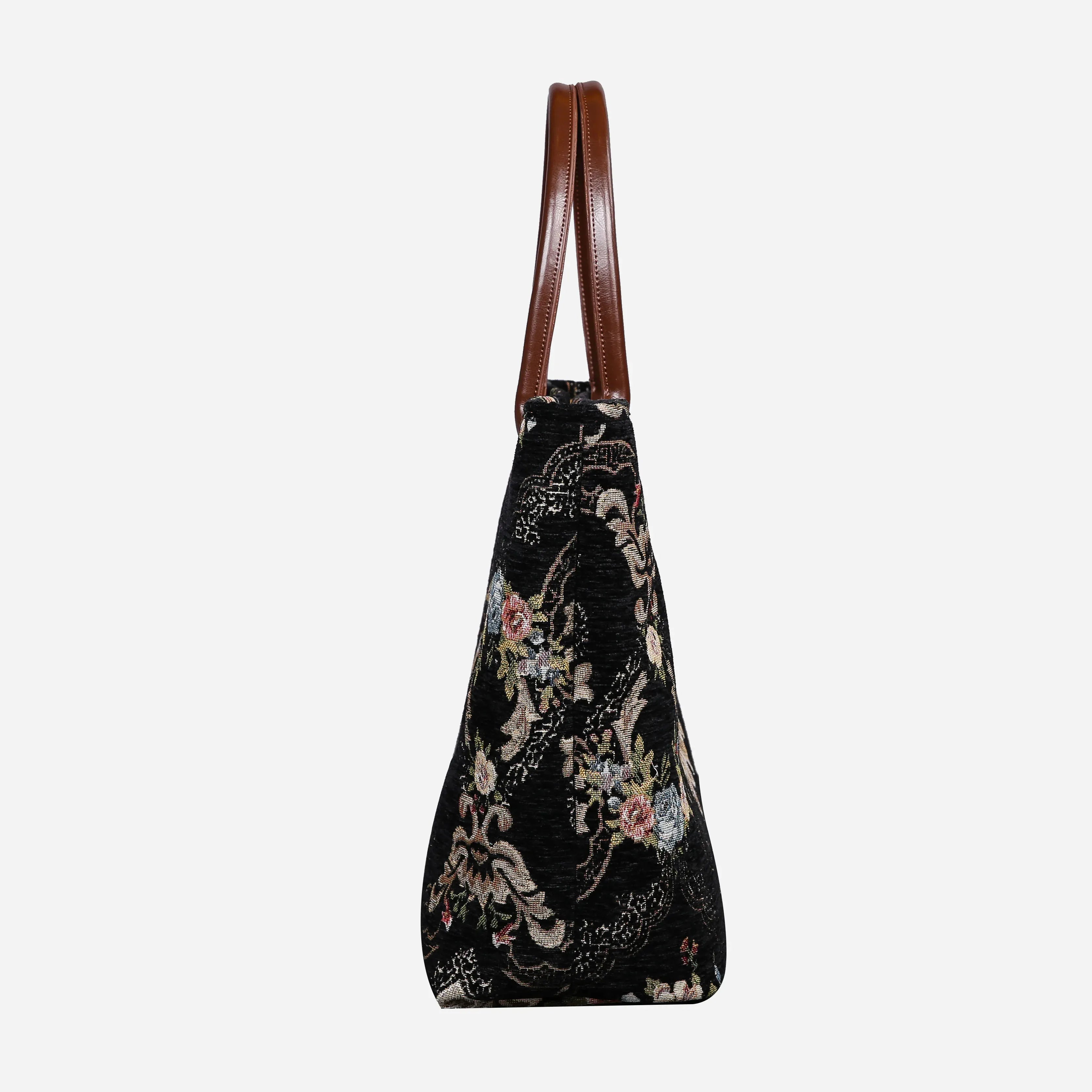 Floral Black Carpet Tote Shopper Carpetbag of America side