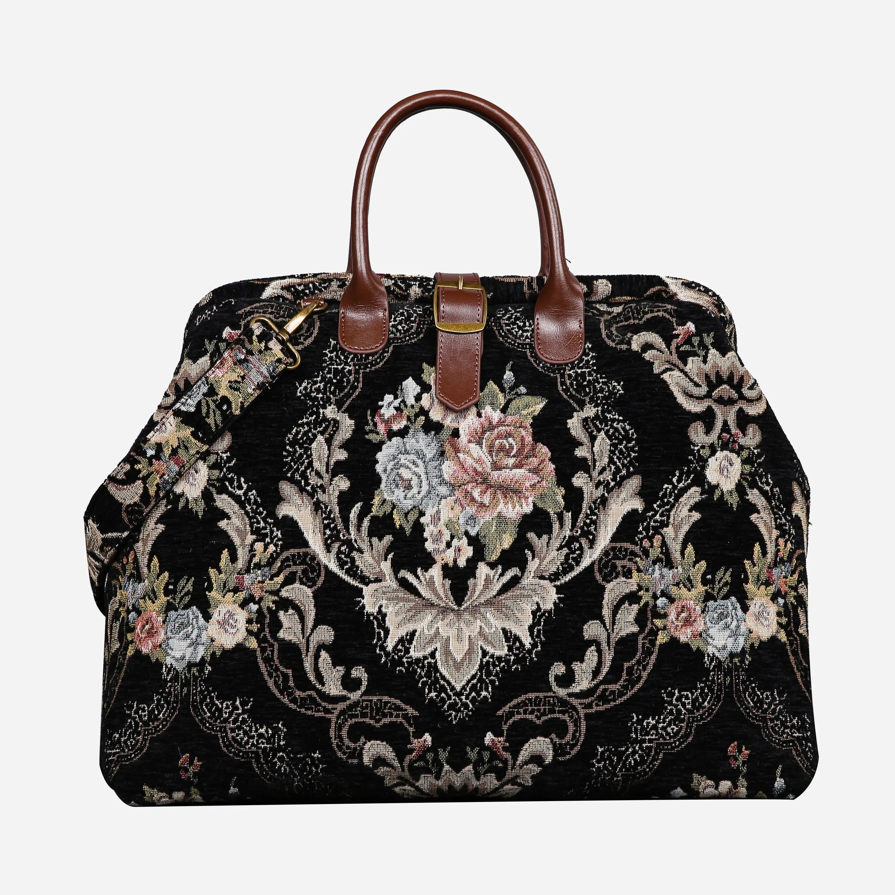 Floral Black Leather Brown Mary Poppins Weekender Carpetbag of America main
