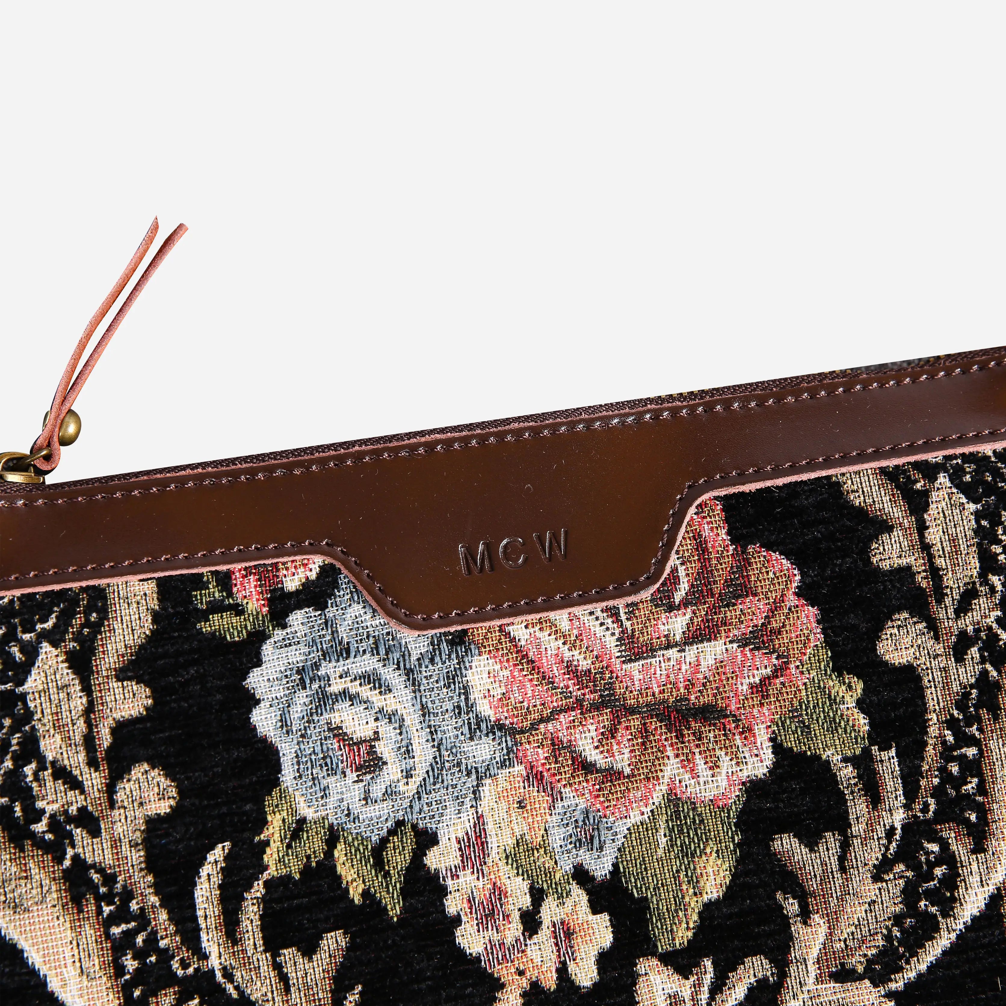 Floral Black Wristlet Clutch carpet bag MCW Handmade-2