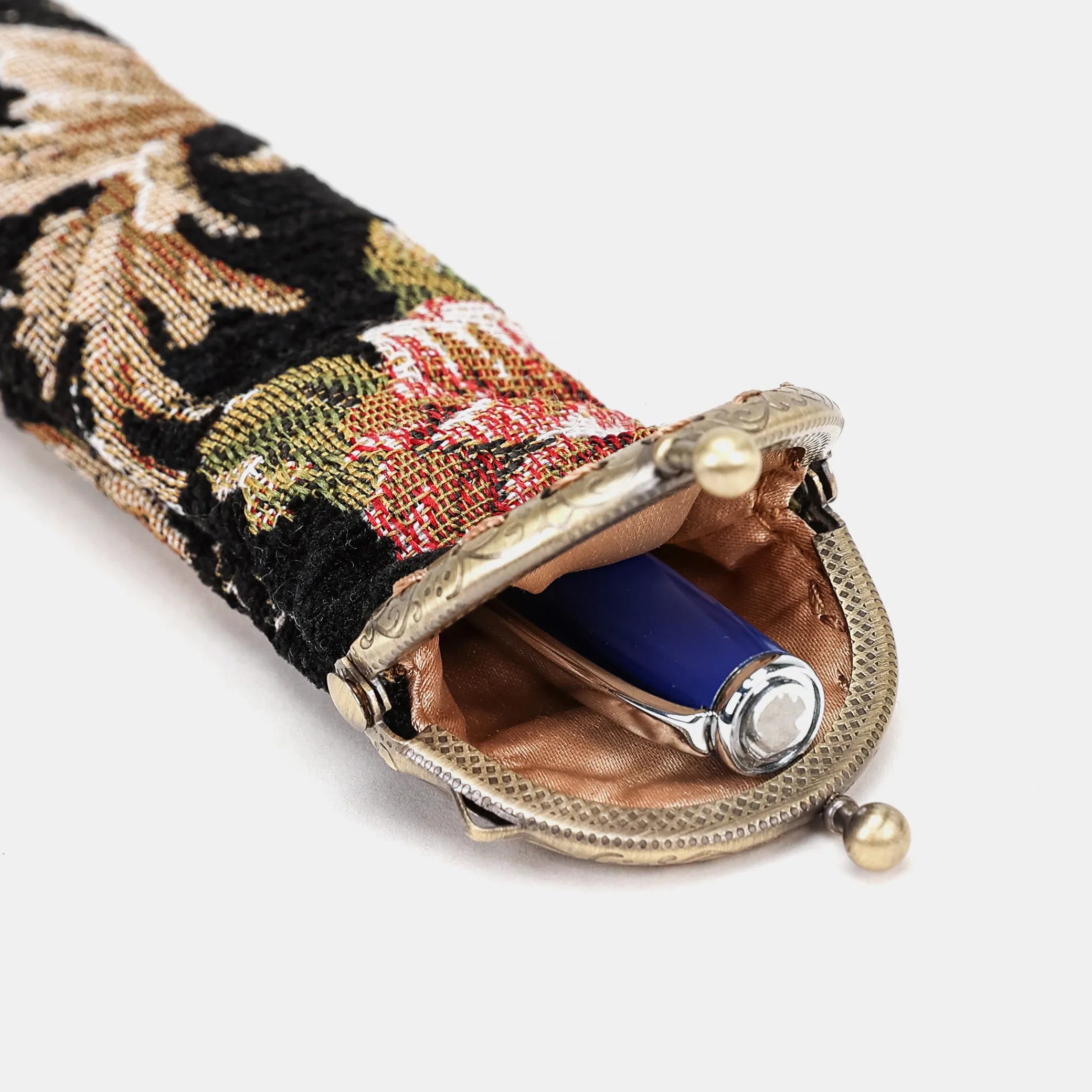 Floral Black Solo Pen Case Carpetbag of America open