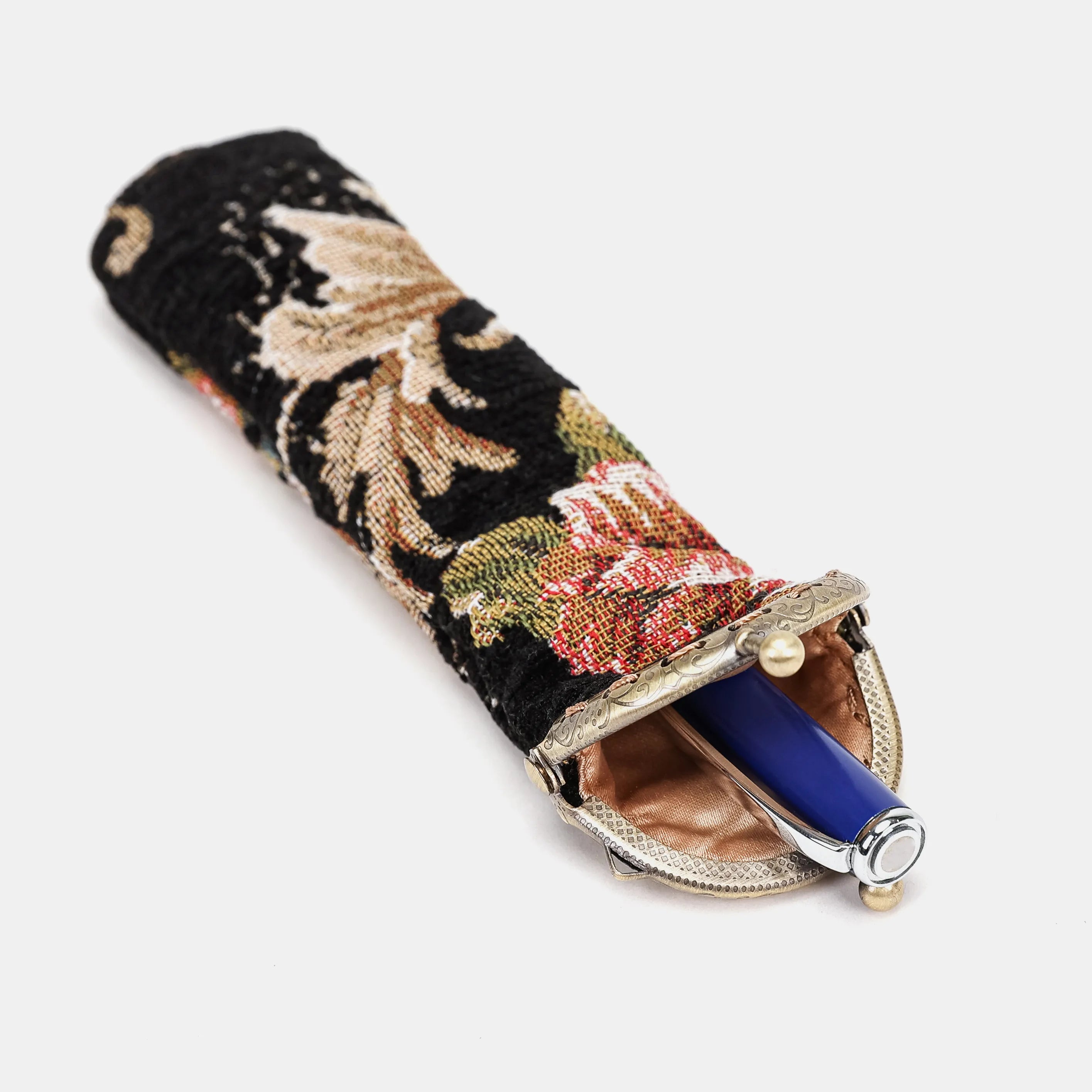 Floral Black Solo Pen Case Carpetbag of America in use