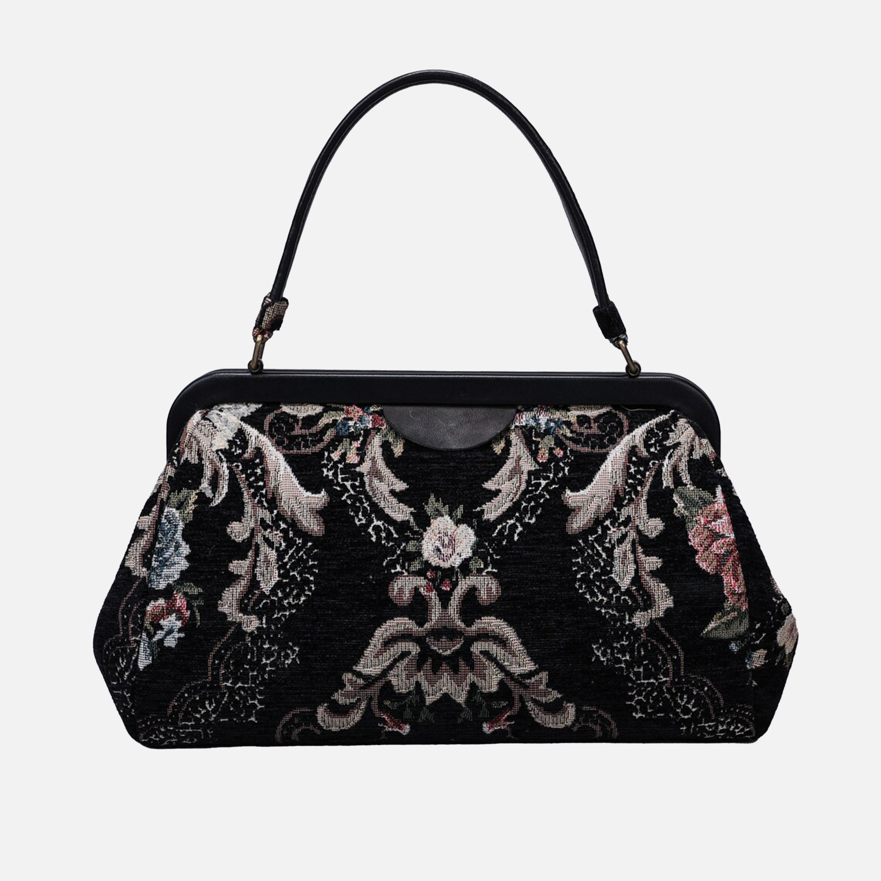 Floral Black Top Handle Purse carpet bag of America overview