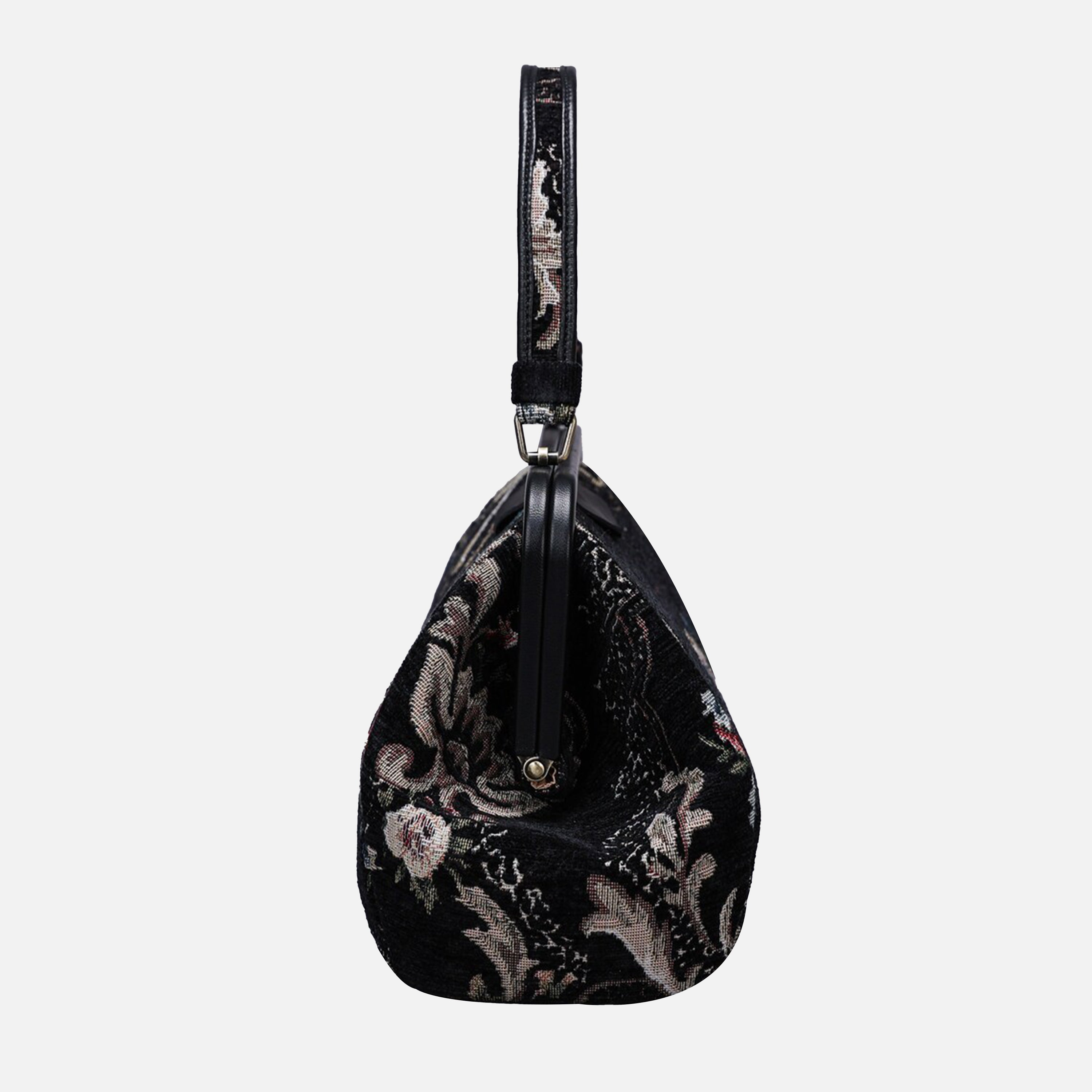 Floral Black Top Handle Purse carpet bag of America side
