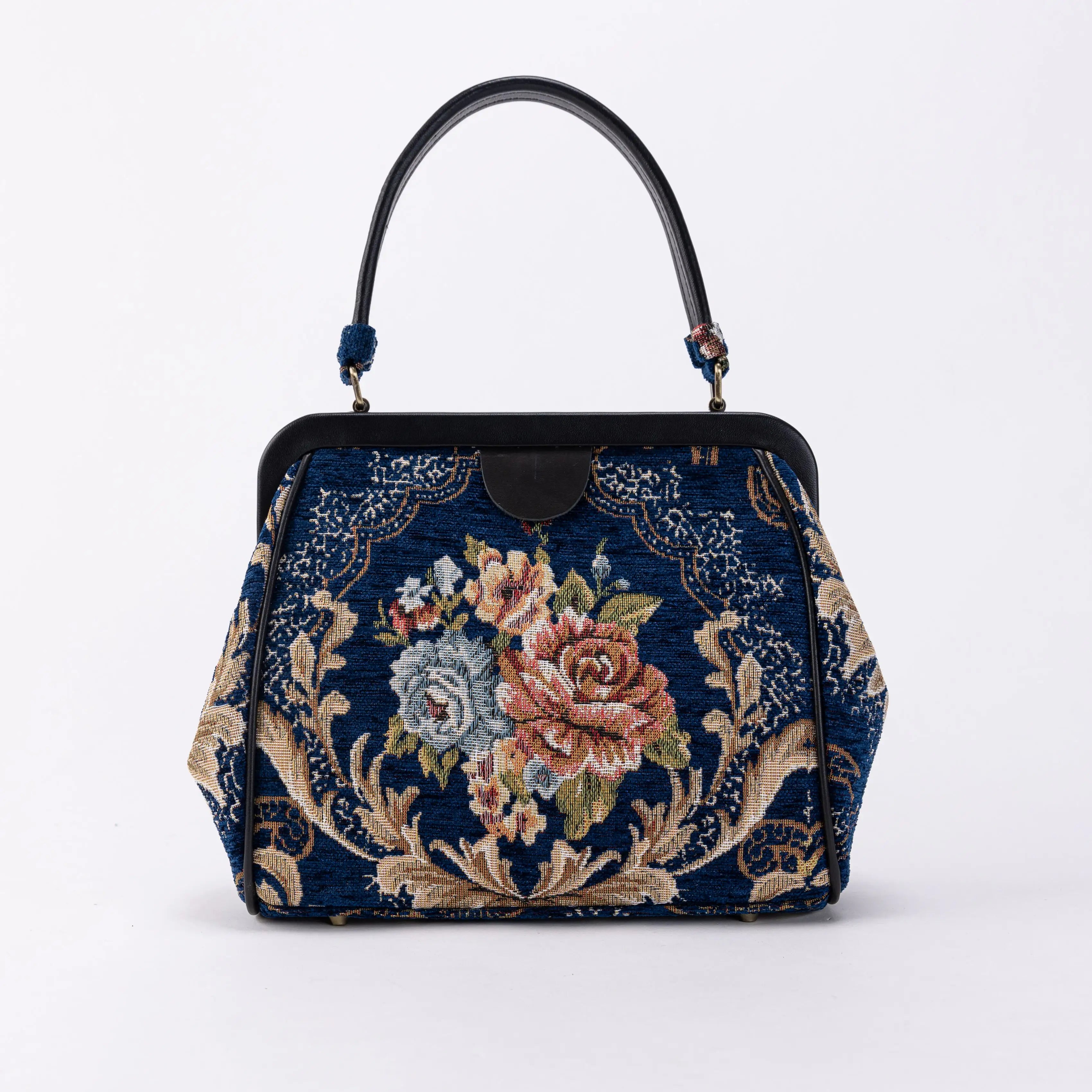 Floral Blue Alma Satchel Carpet Bag of America front
