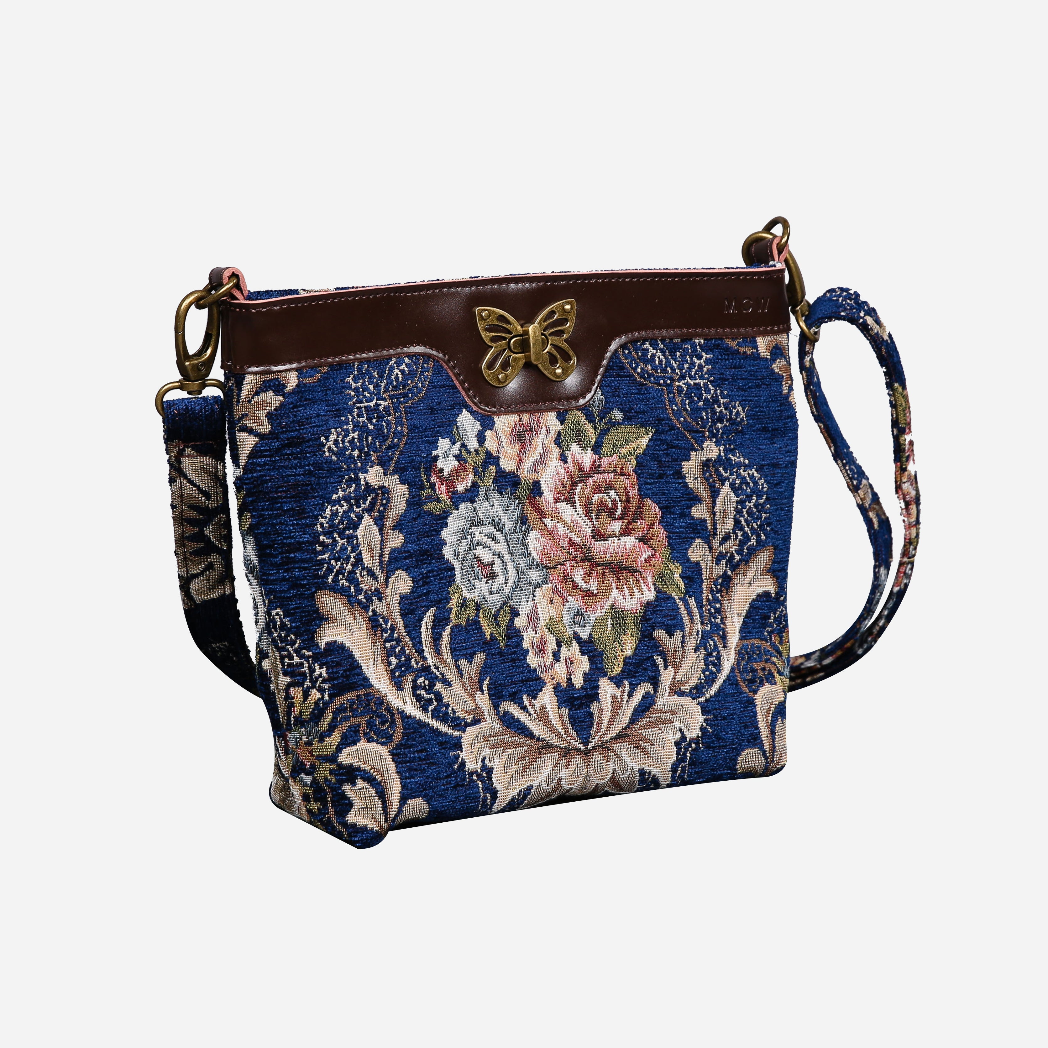 Floral Blue Butterfly Crossbody Bag Carpetbag of America front