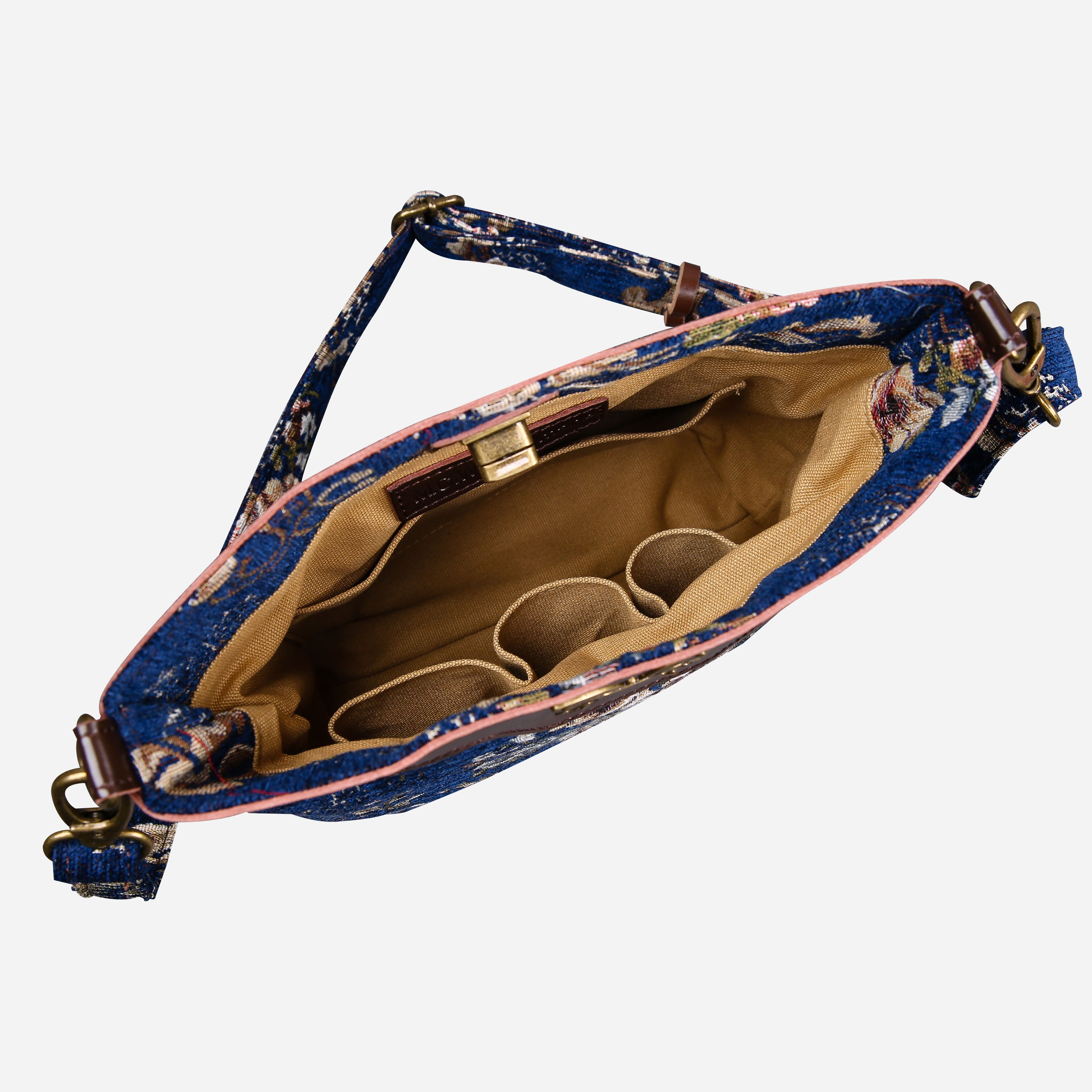 Floral Blue Butterfly Crossbody Bag Carpetbag of America inside