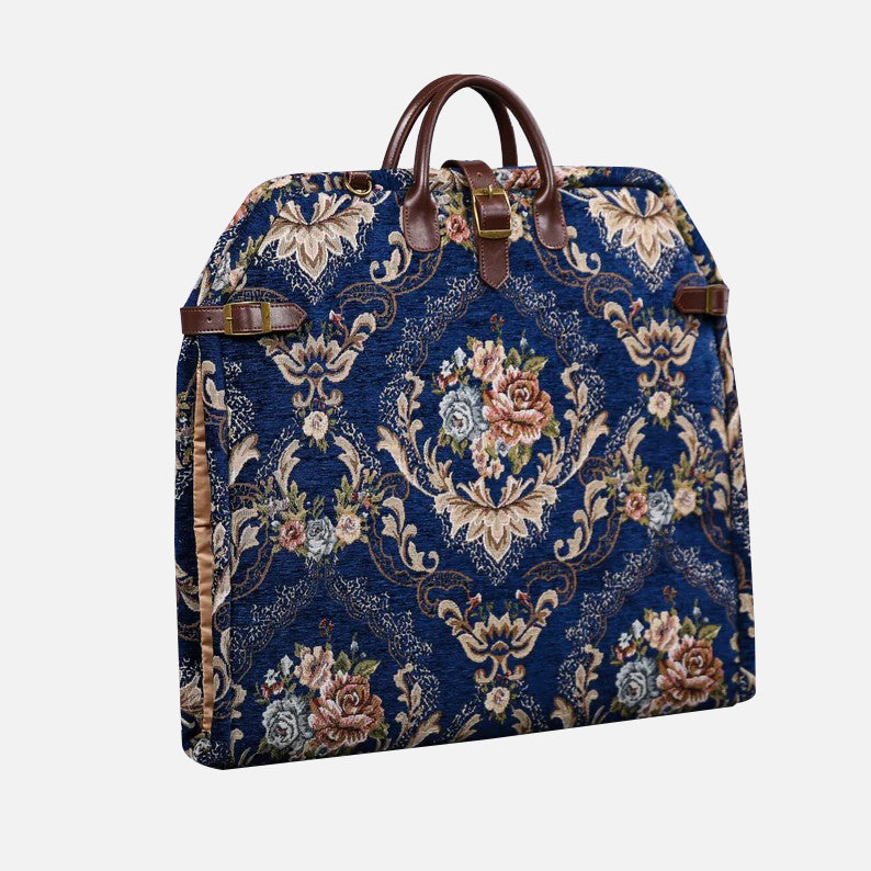 Floral Blue Carpet Garment Bag carpet bag of America Front side