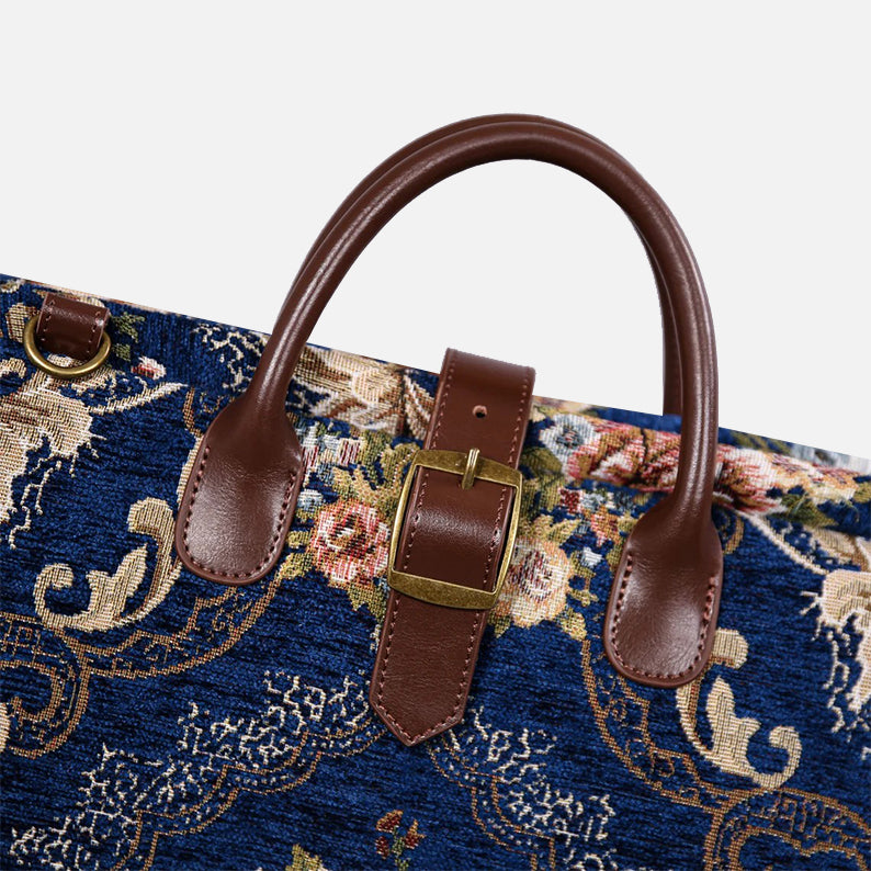 Floral Blue Carpet Garment Bag carpet bagof America handle