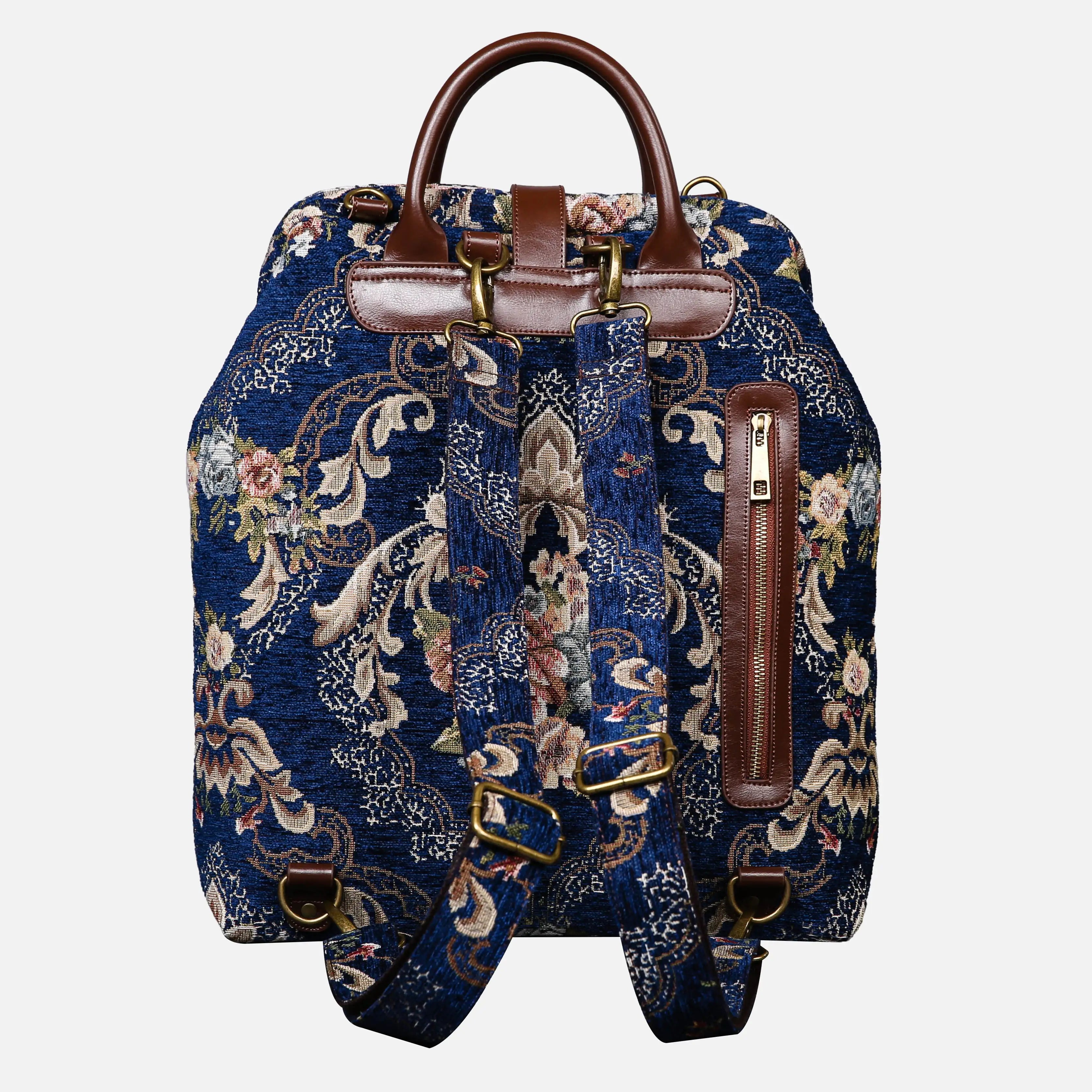 Floral Blue Carpet Laptop Backpack Carpetbag of America back