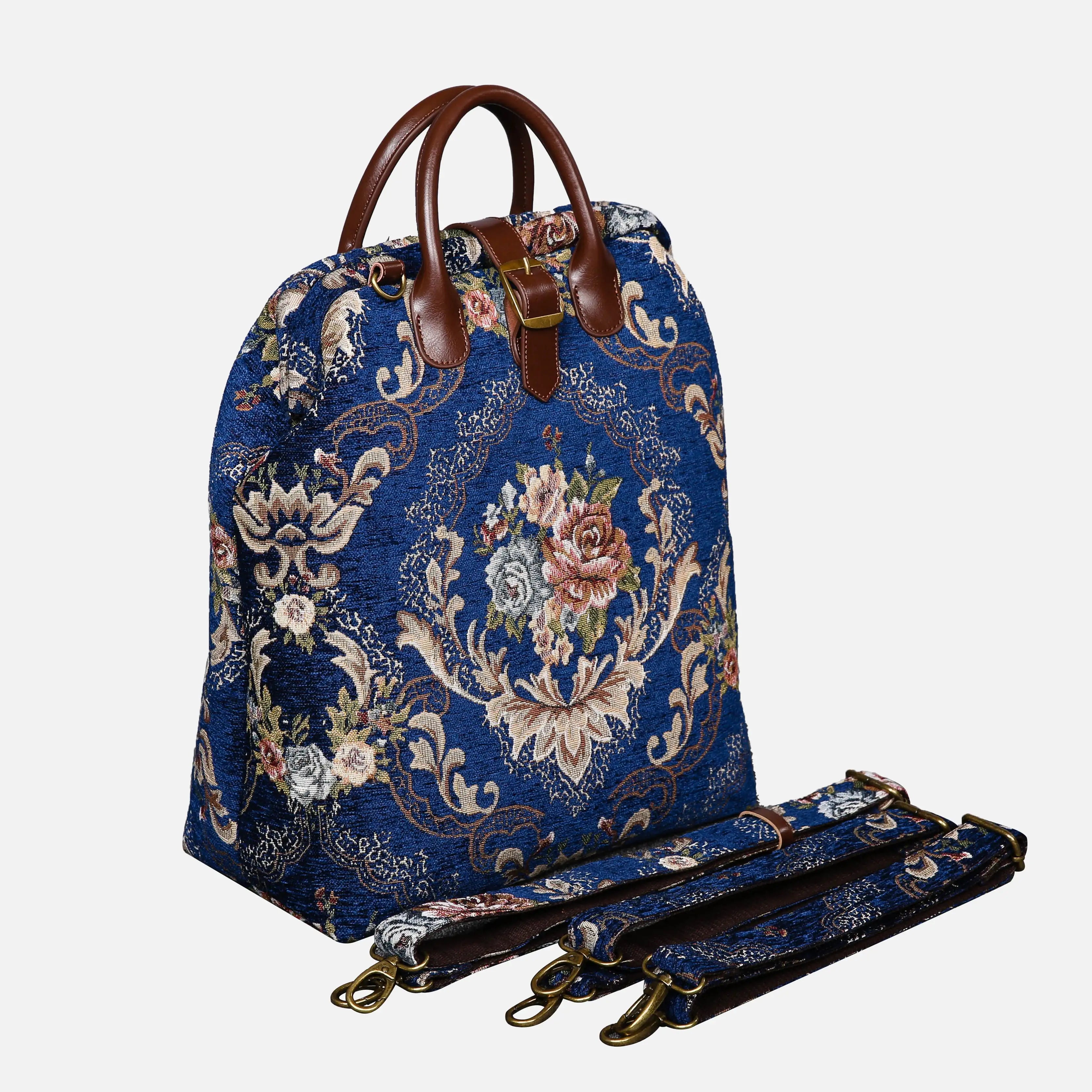 Floral Blue Carpet Laptop Backpack Carpetbag of America with shoulder straps