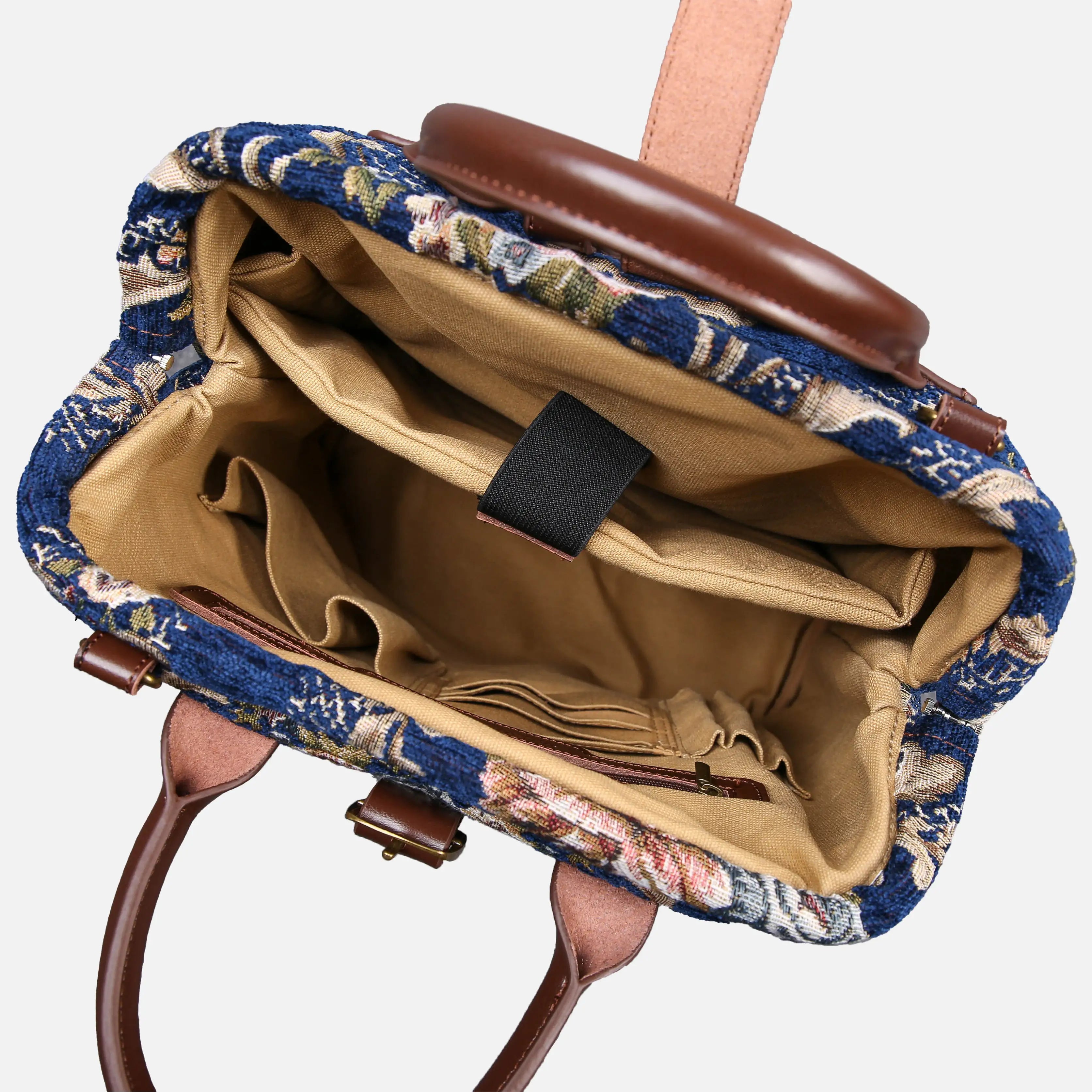 Floral Blue Carpet Laptop Backpack Carpetbag of America inside