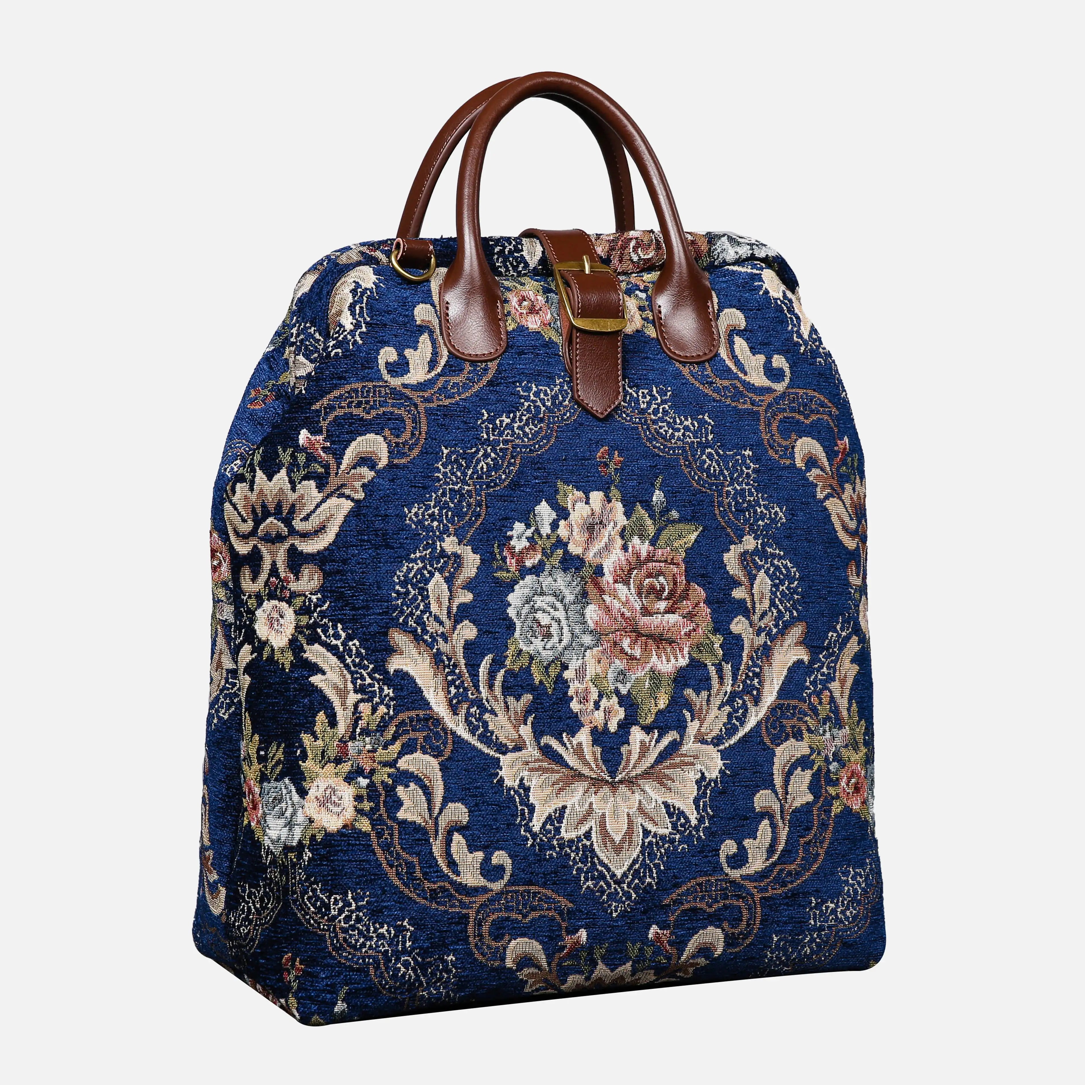 Floral Blue Carpet Laptop Backpack Carpetbag of America front side