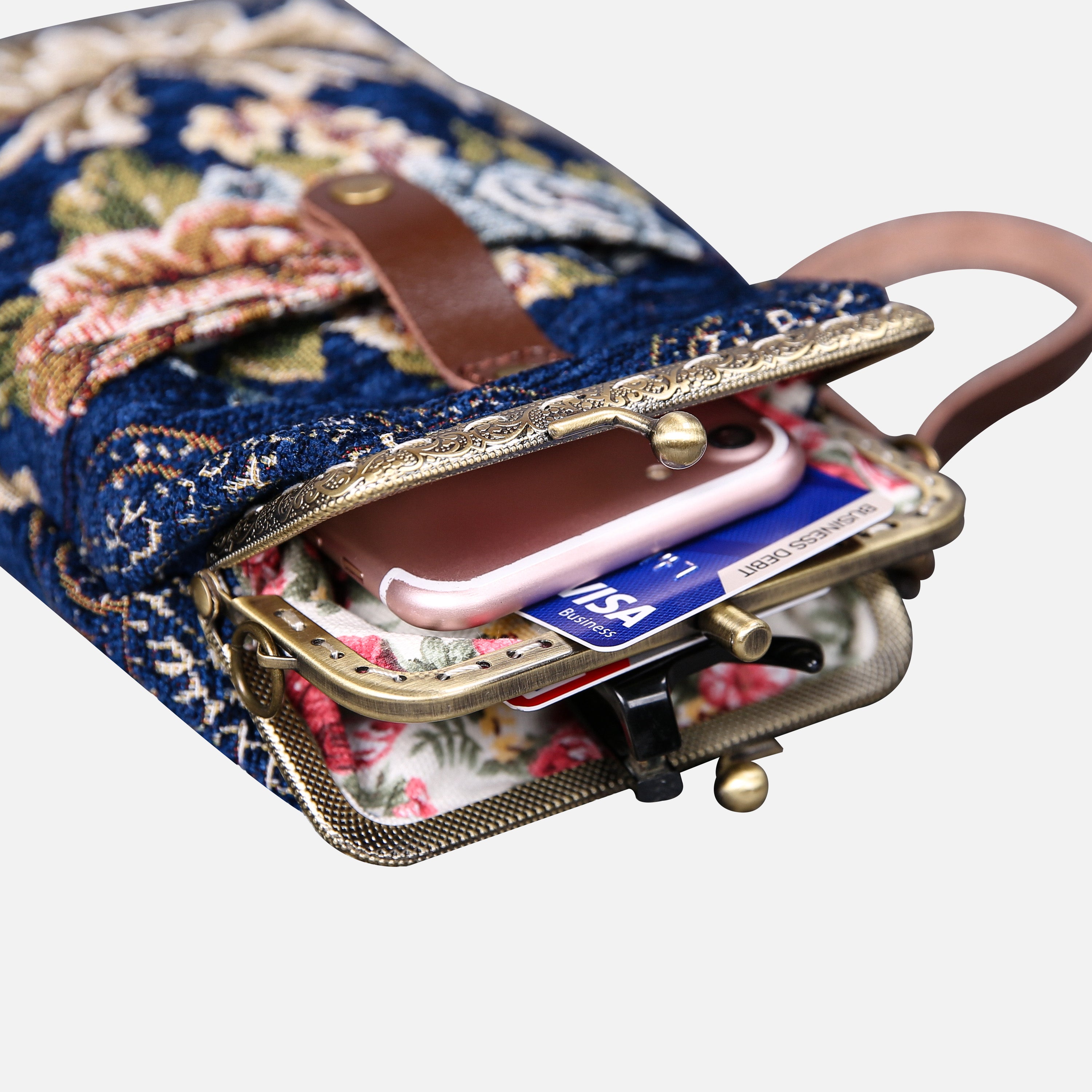 Floral Blue Carpet Phone Case Carpetbag of America inside