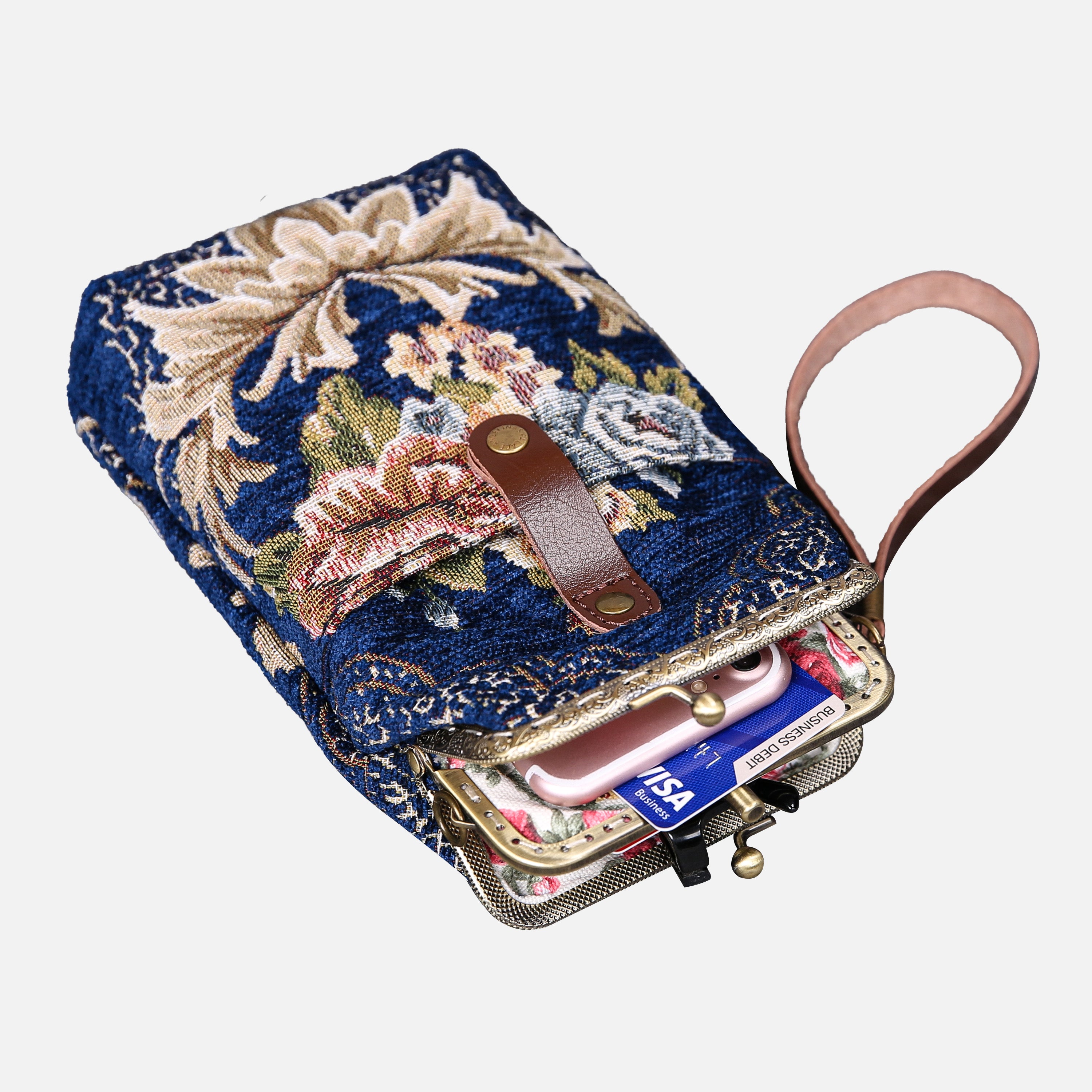 Floral Blue Carpet Phone Case Carpetbag of America lay flat