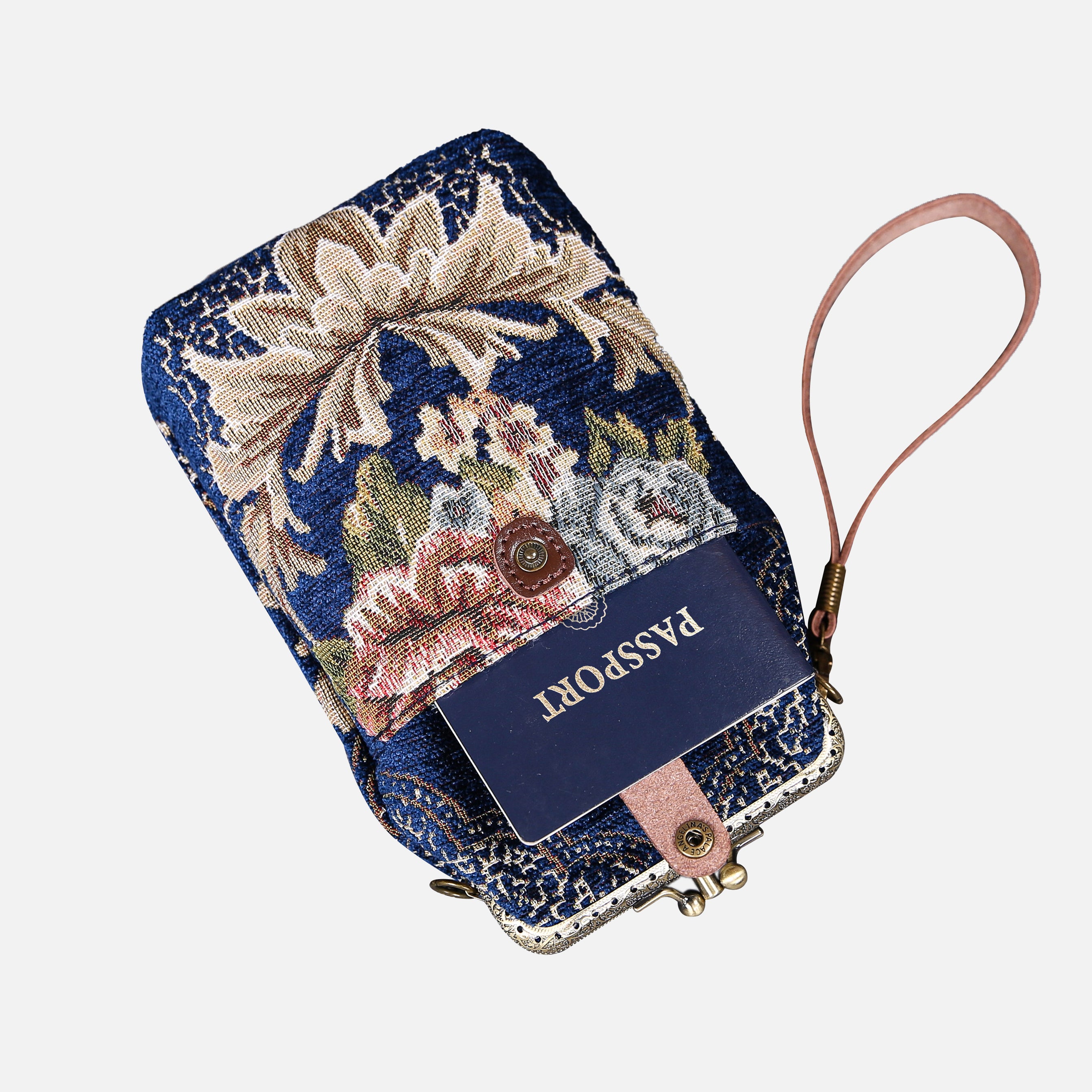 Floral Blue Carpet Phone Case Carpetbag of America pocket