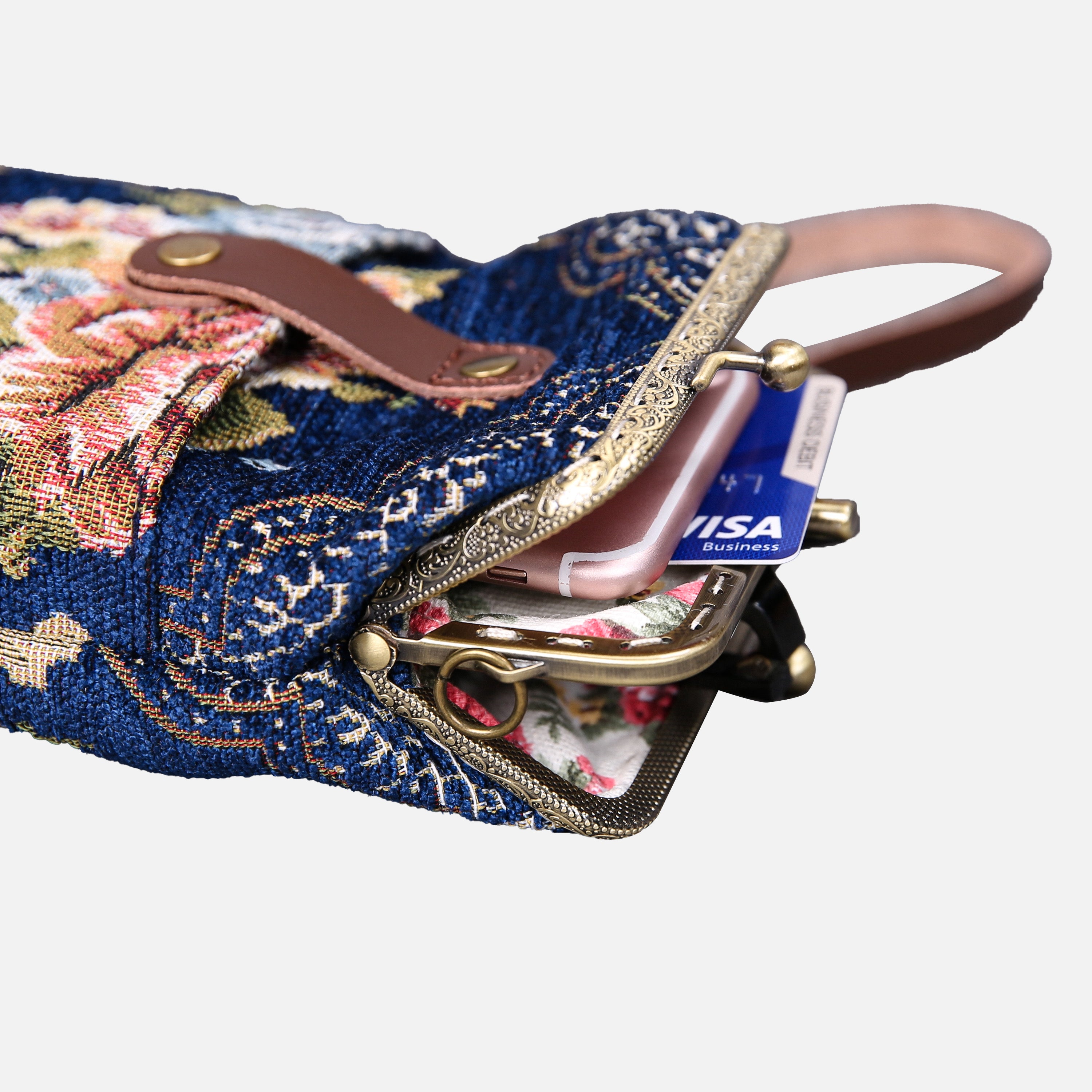 Floral Blue Carpet Phone Case Carpetbag of America open to the side