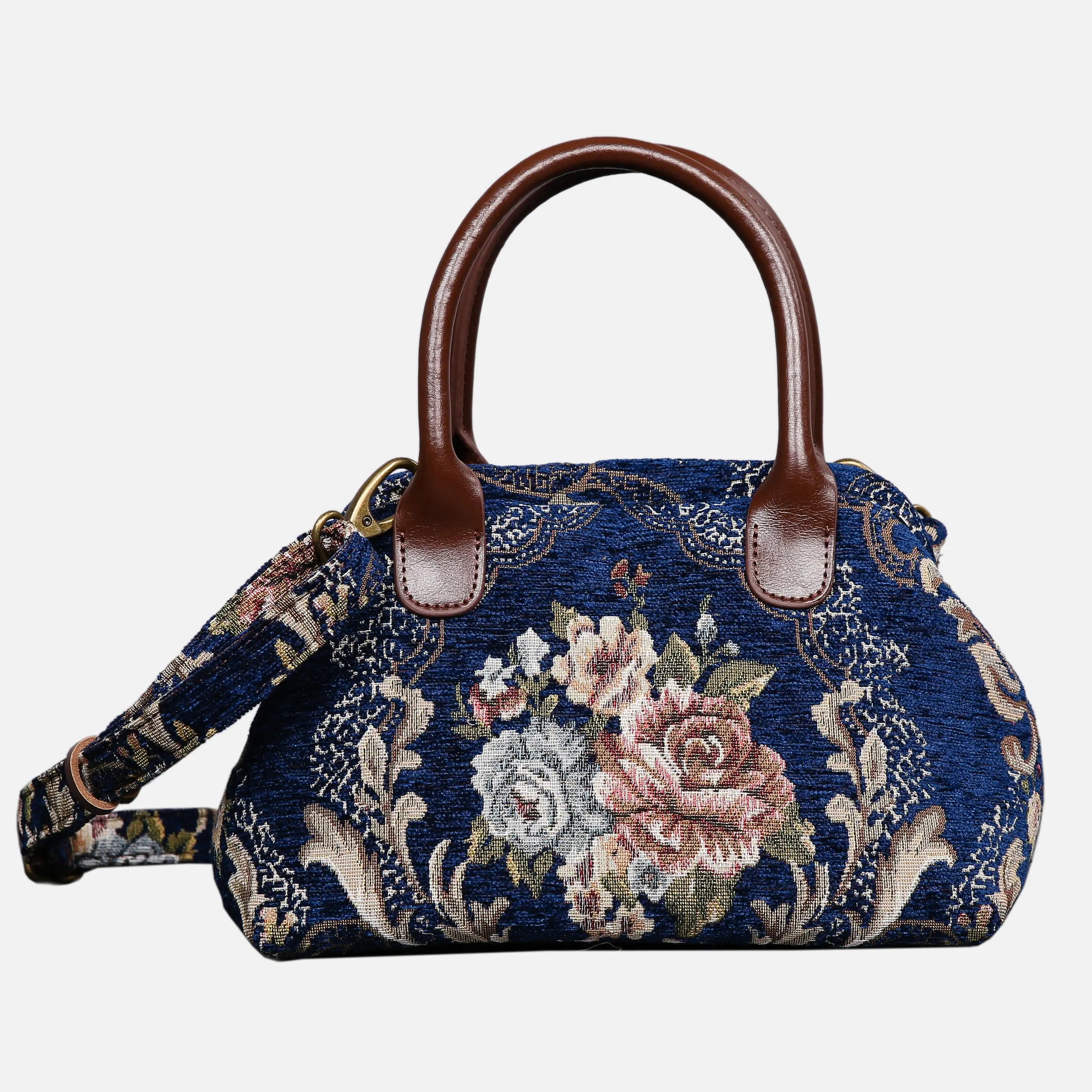 Floral Blue Carpet Satchel carpet bag MCW Handmade of America main