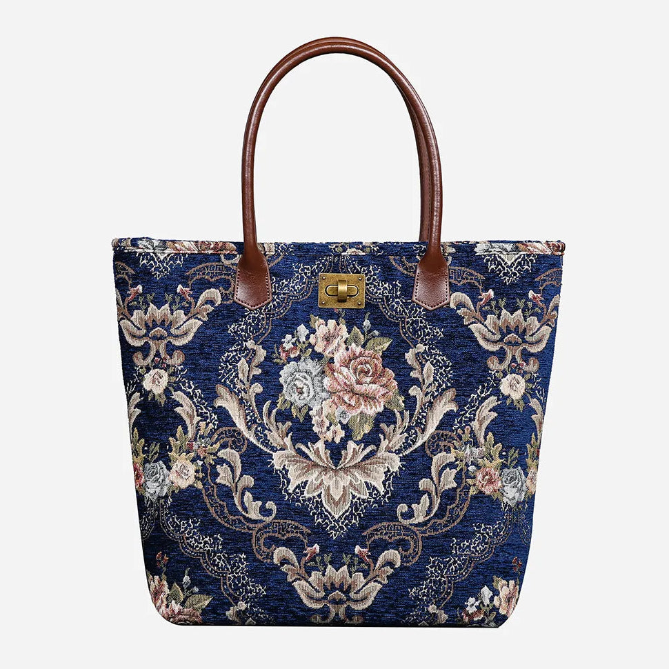 Floral Blue Carpet Tote Shopper Carpetbag of America main