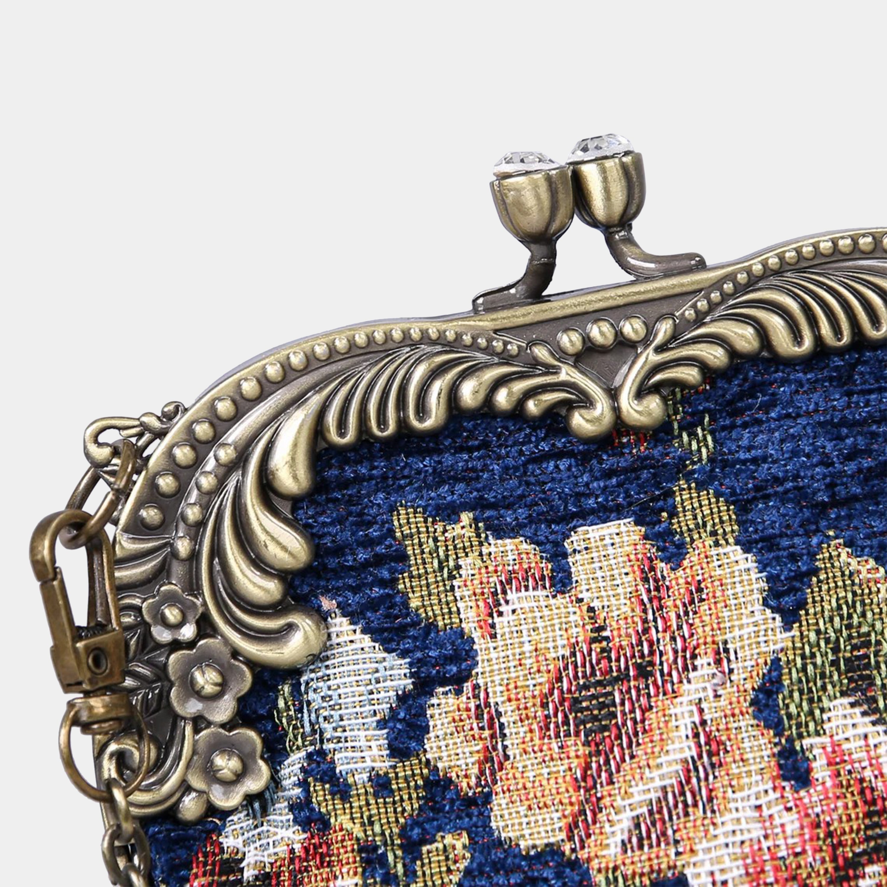 Floral Blue Chatelaine Purse Medium carpet bag of America buckle