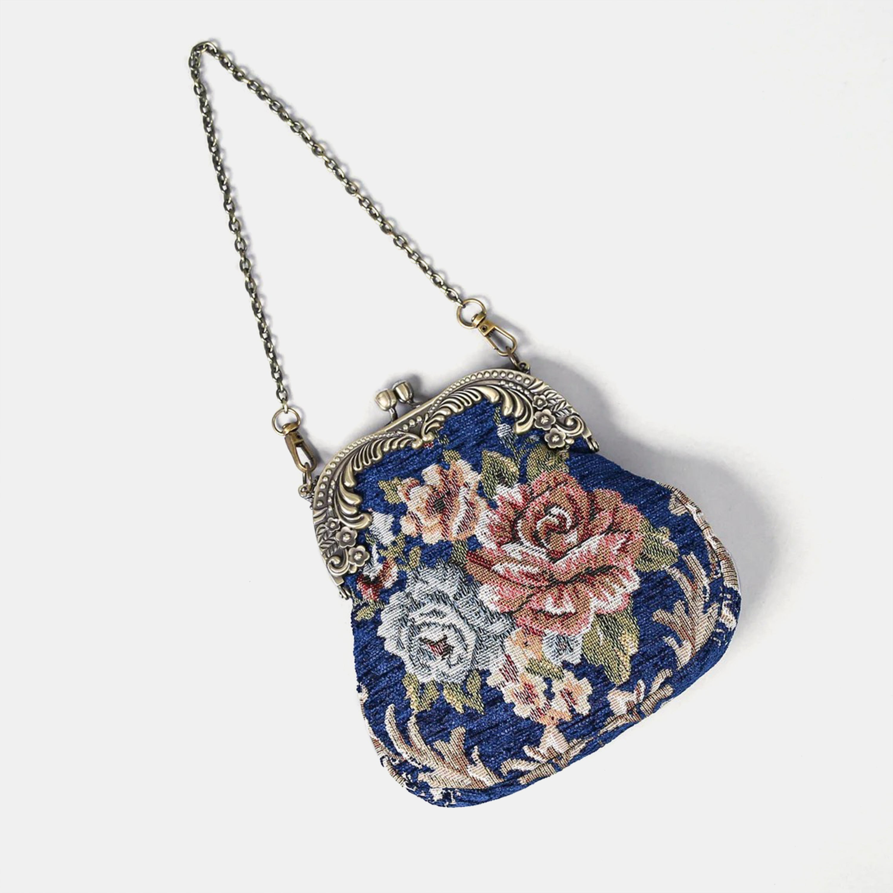 Floral Blue Chatelaine Purse Medium carpet bag of America in use