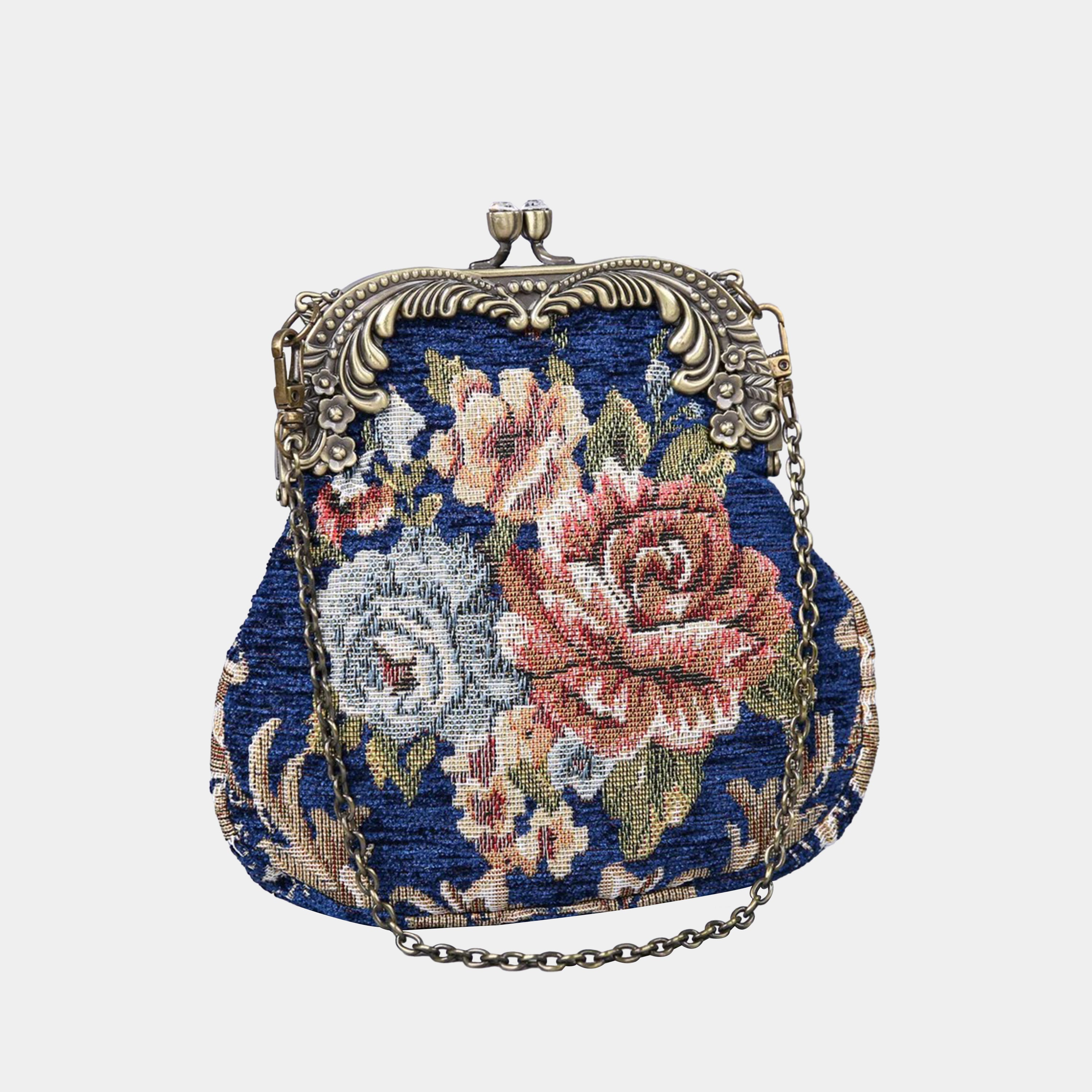Floral Blue Chatelaine Purse Medium carpet bag of America main