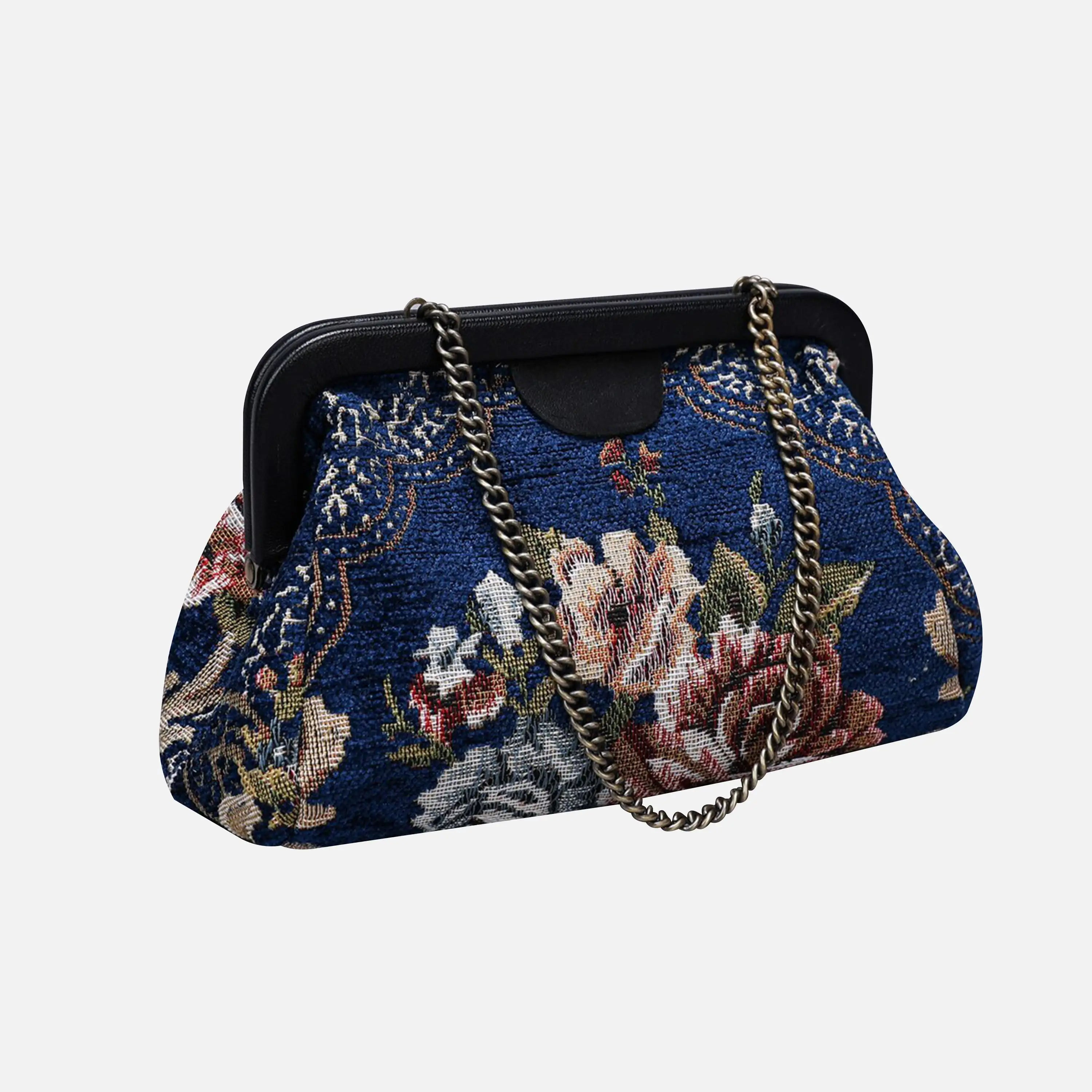 Floral Blue Evening Bag Clutch carpet bag of America front