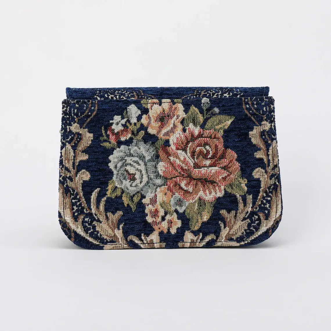 Floral Blue Flap Crossbody Bag carpet bag of America back