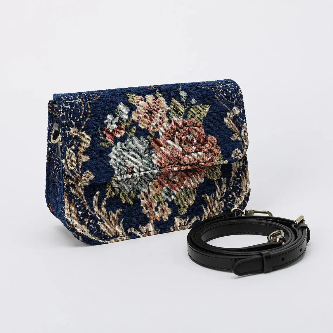 Floral Blue Flap Crossbody Bag carpet bag of America with shoulder strap