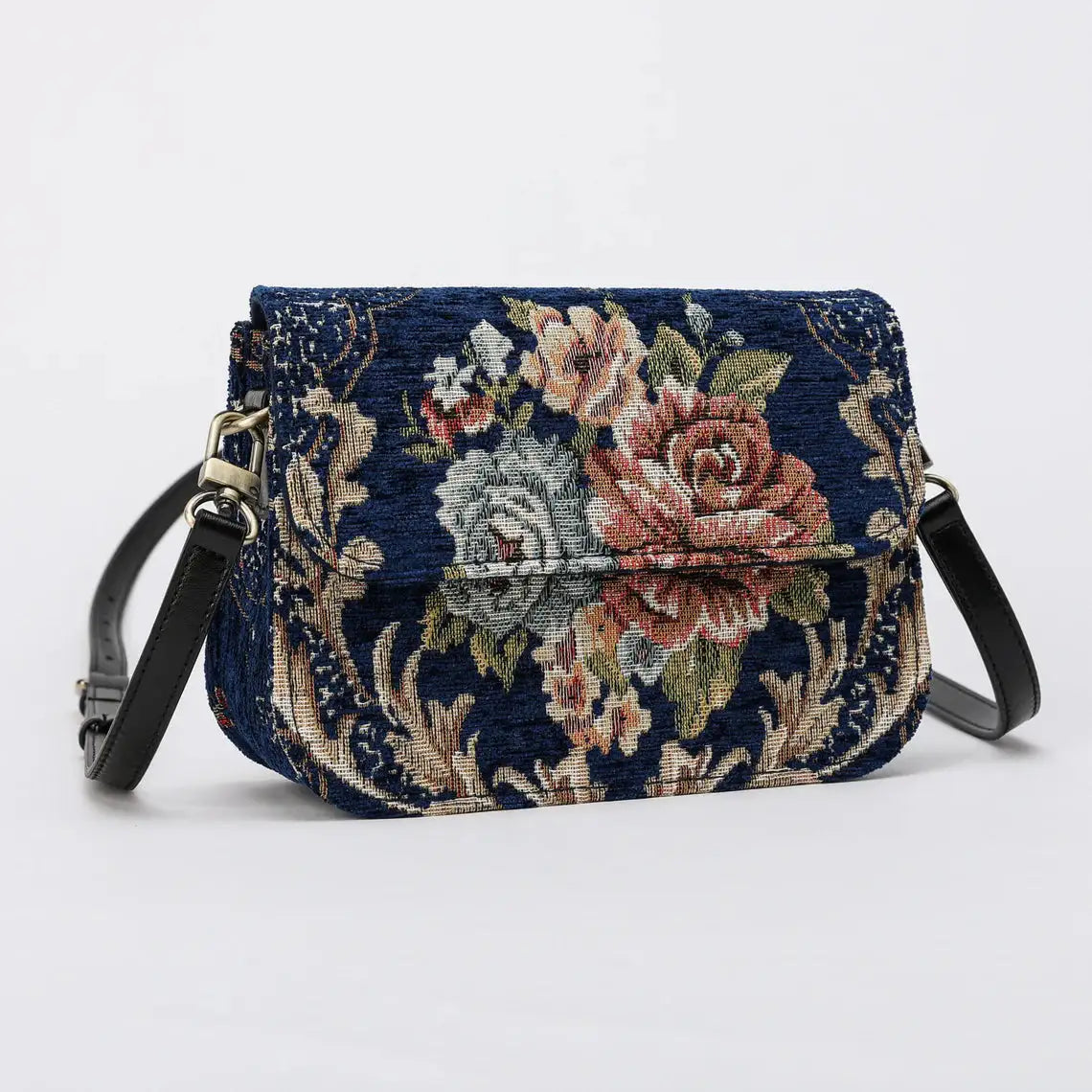 Floral Blue Flap Crossbody Bag carpet bag of America main