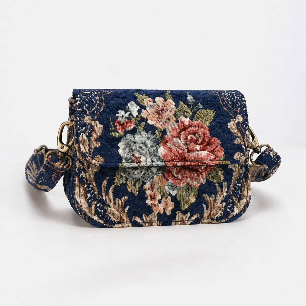 Floral Blue Flap Crossbody Bag carpet bag of America main
