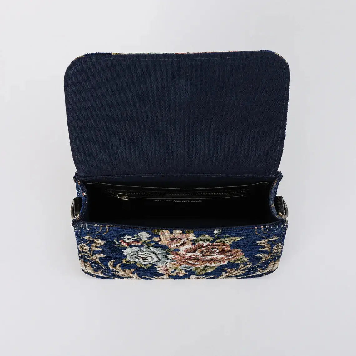 Floral Blue Flap Crossbody Bag carpet bag of America inside