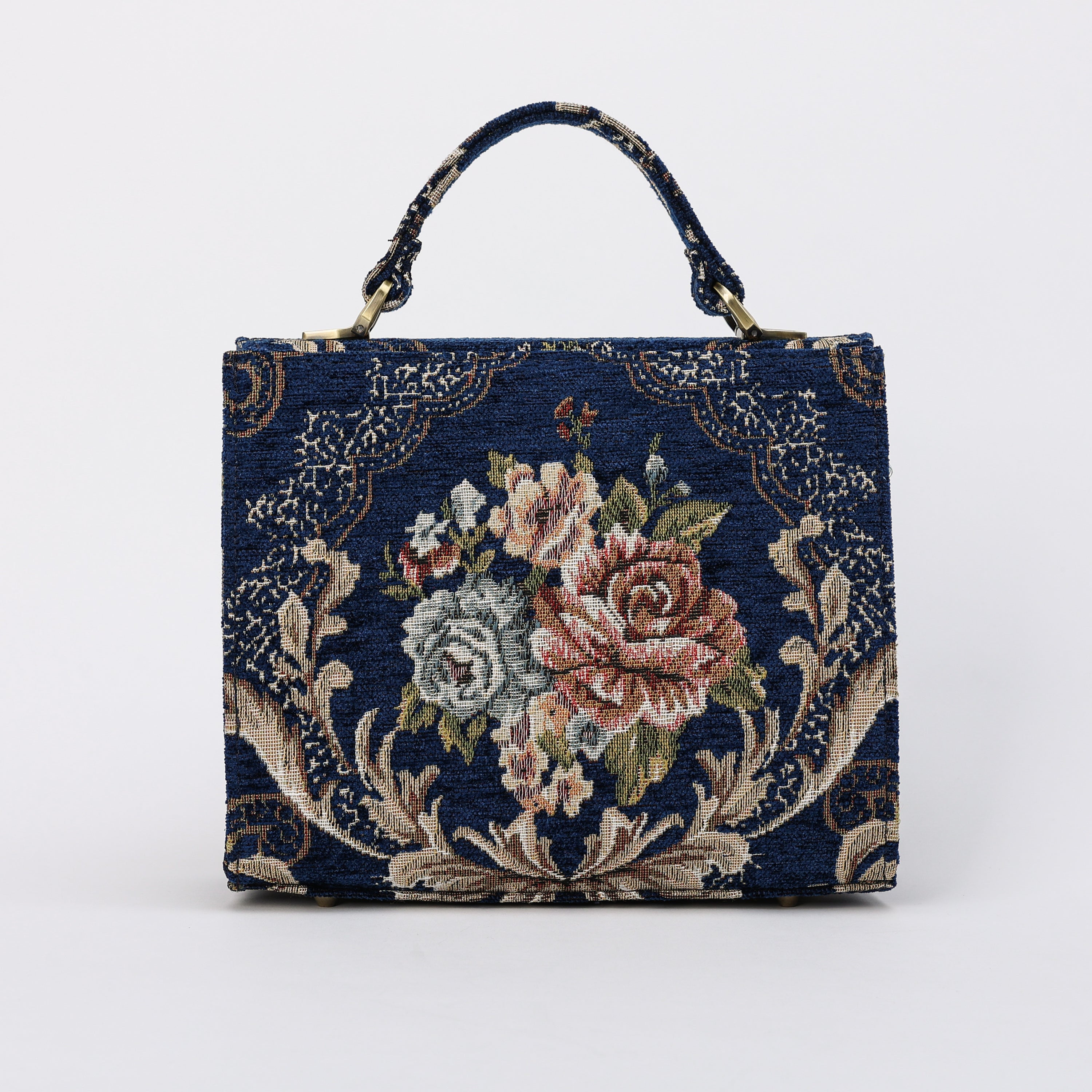 Floral Blue Flap Satchel Carpetbag of America back