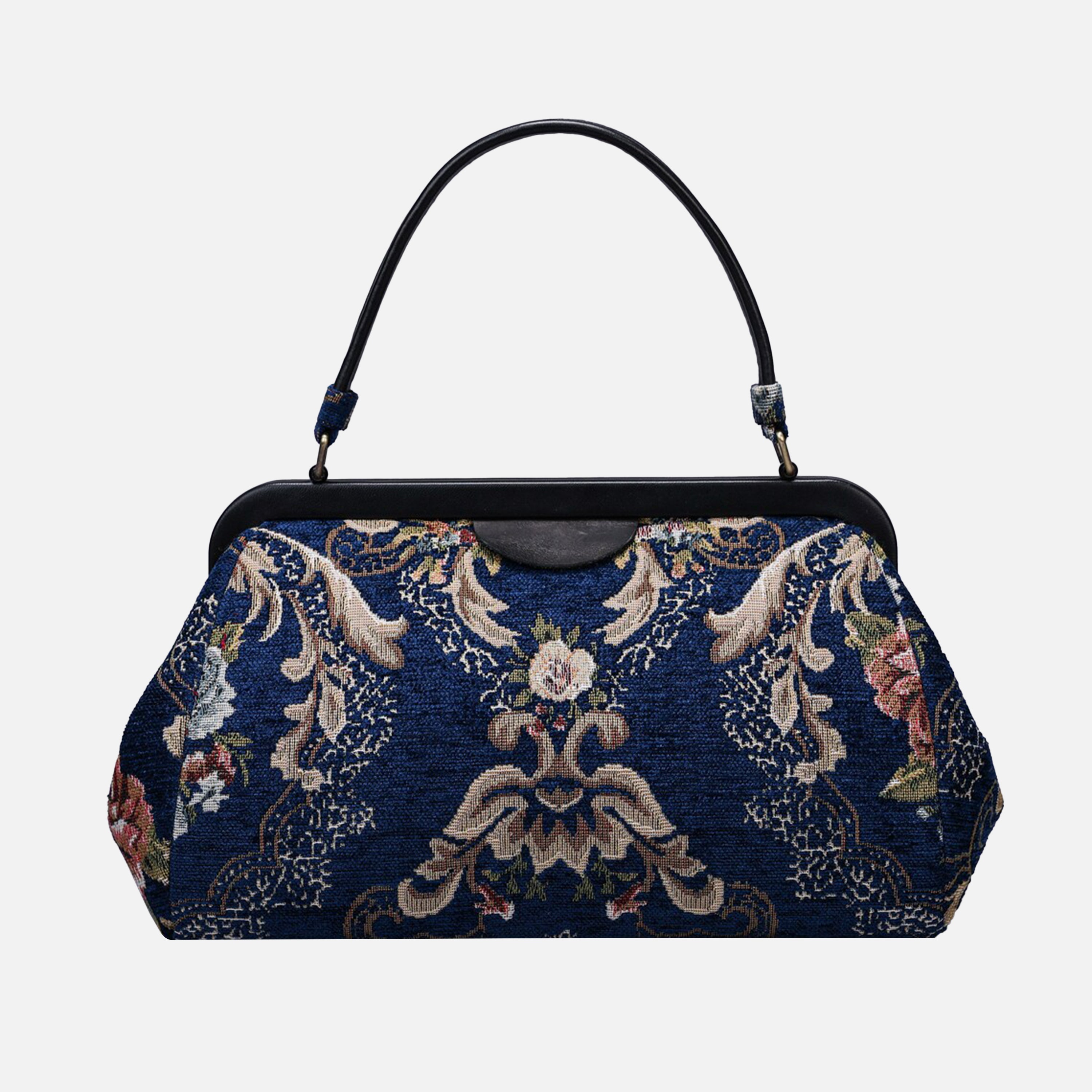 Floral Blue Top Handle Purse carpet bag of America overview