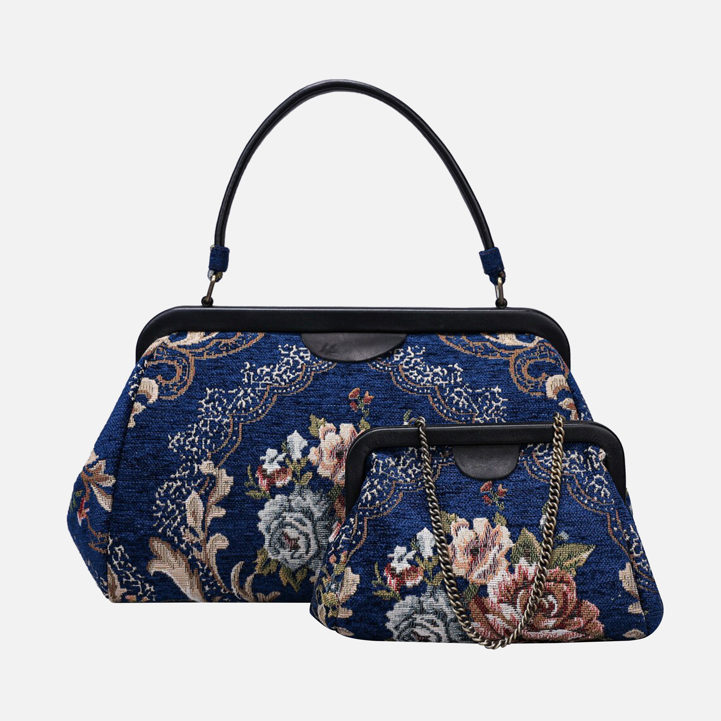 Floral Blue Top Handle Purse carpet bag of America different size