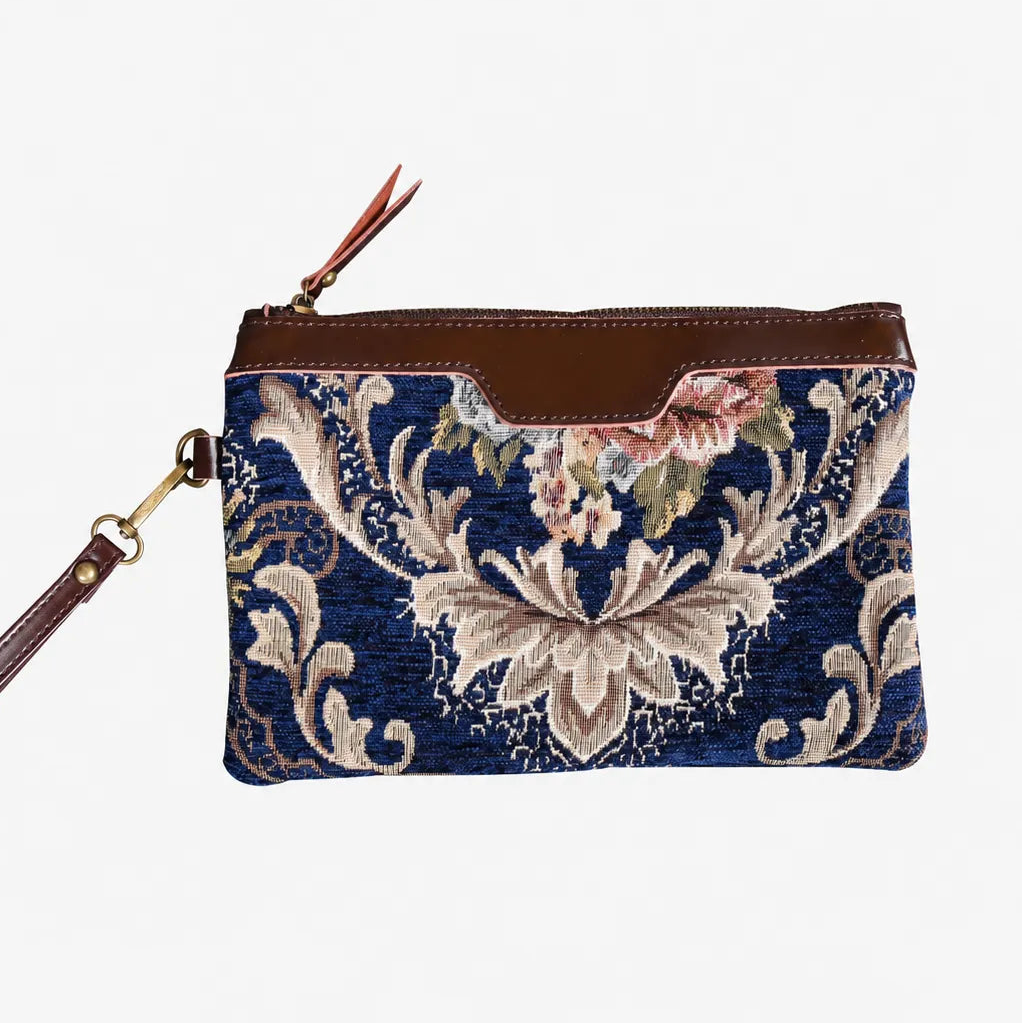 Floral Blue Wristlet Clutch carpet bag MCW Handmade main