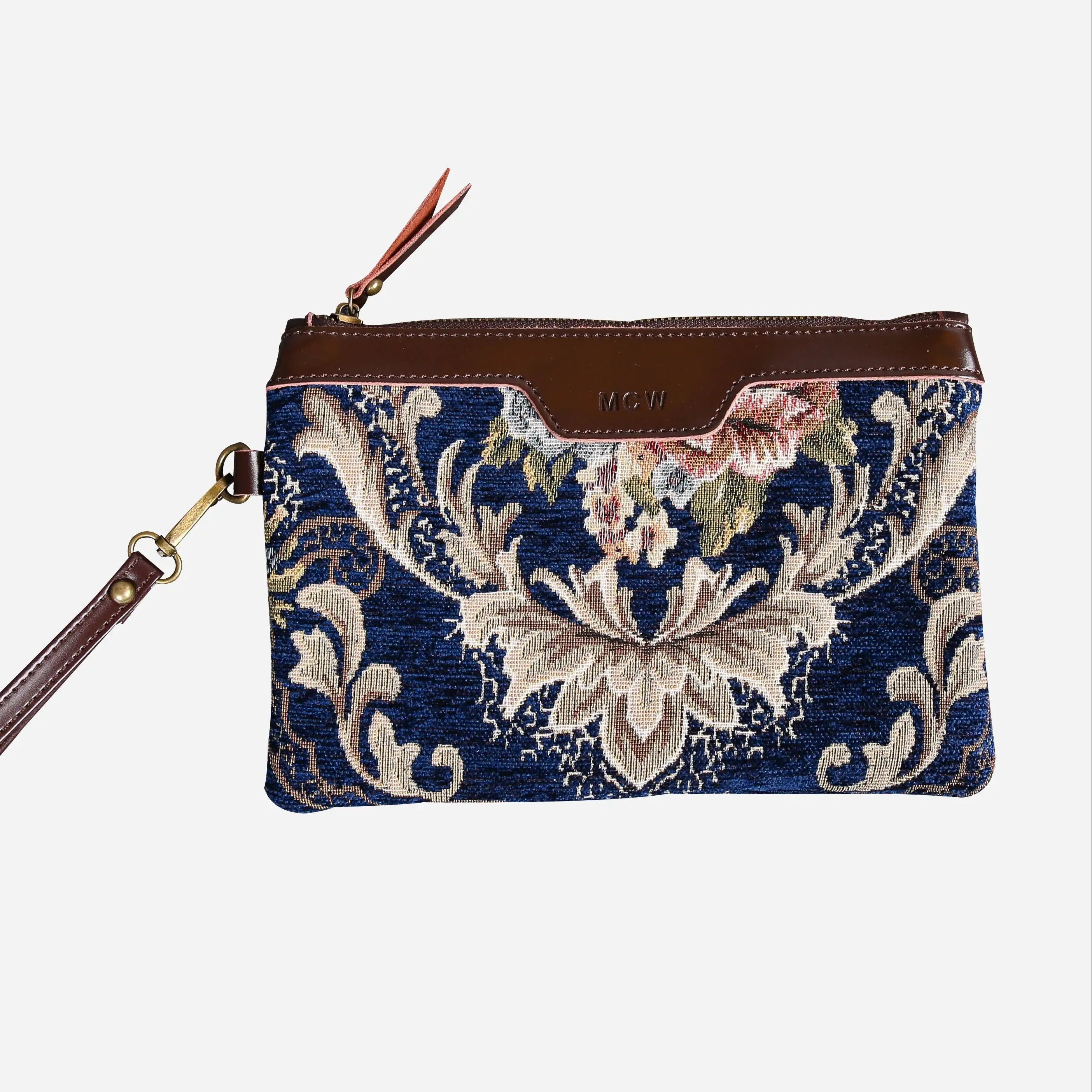 Floral Blue Wristlet Clutch carpet bag MCW Handmade