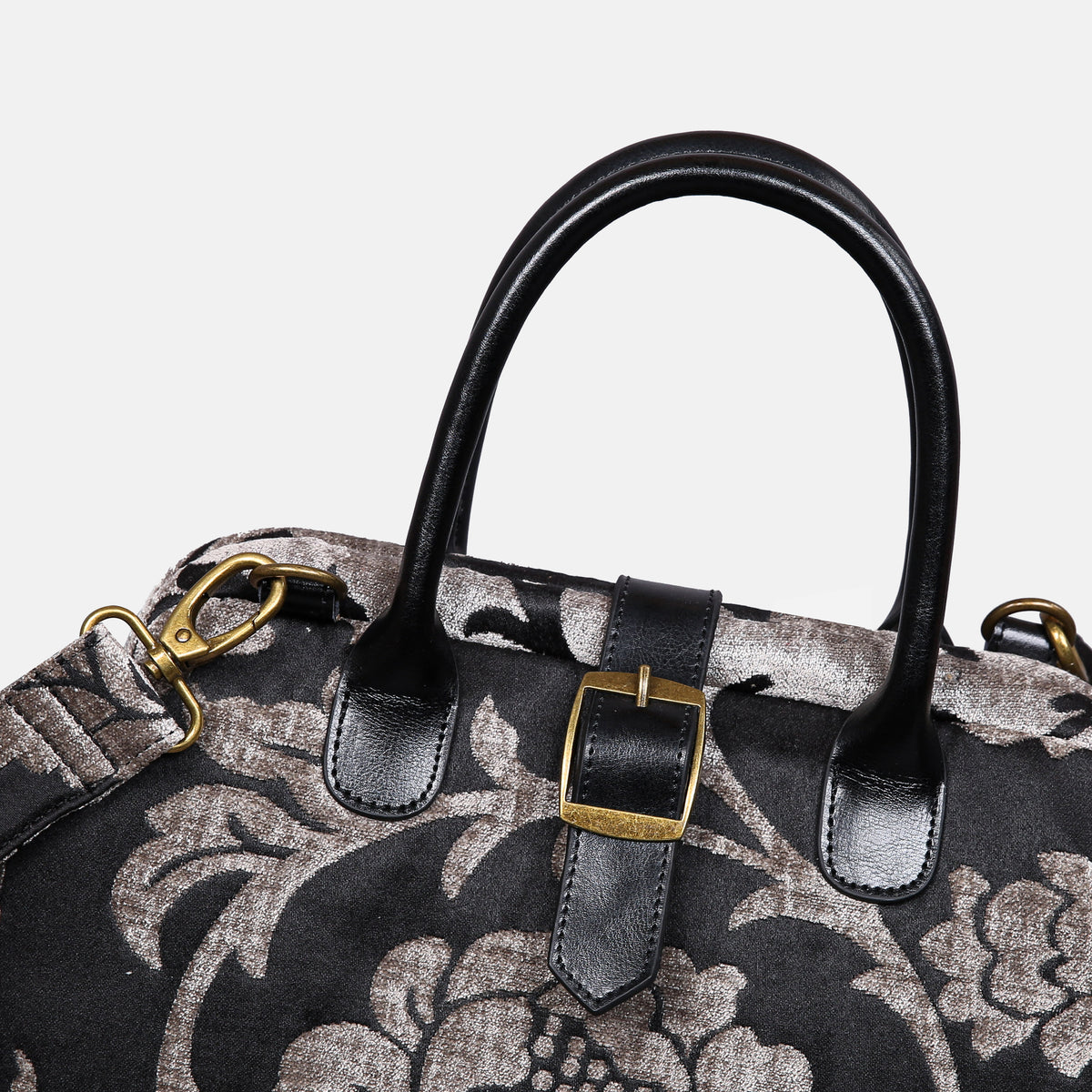 Floral Brocade Grey Carpet Handbag Purse carpet bag MCW Handmade of America buckle