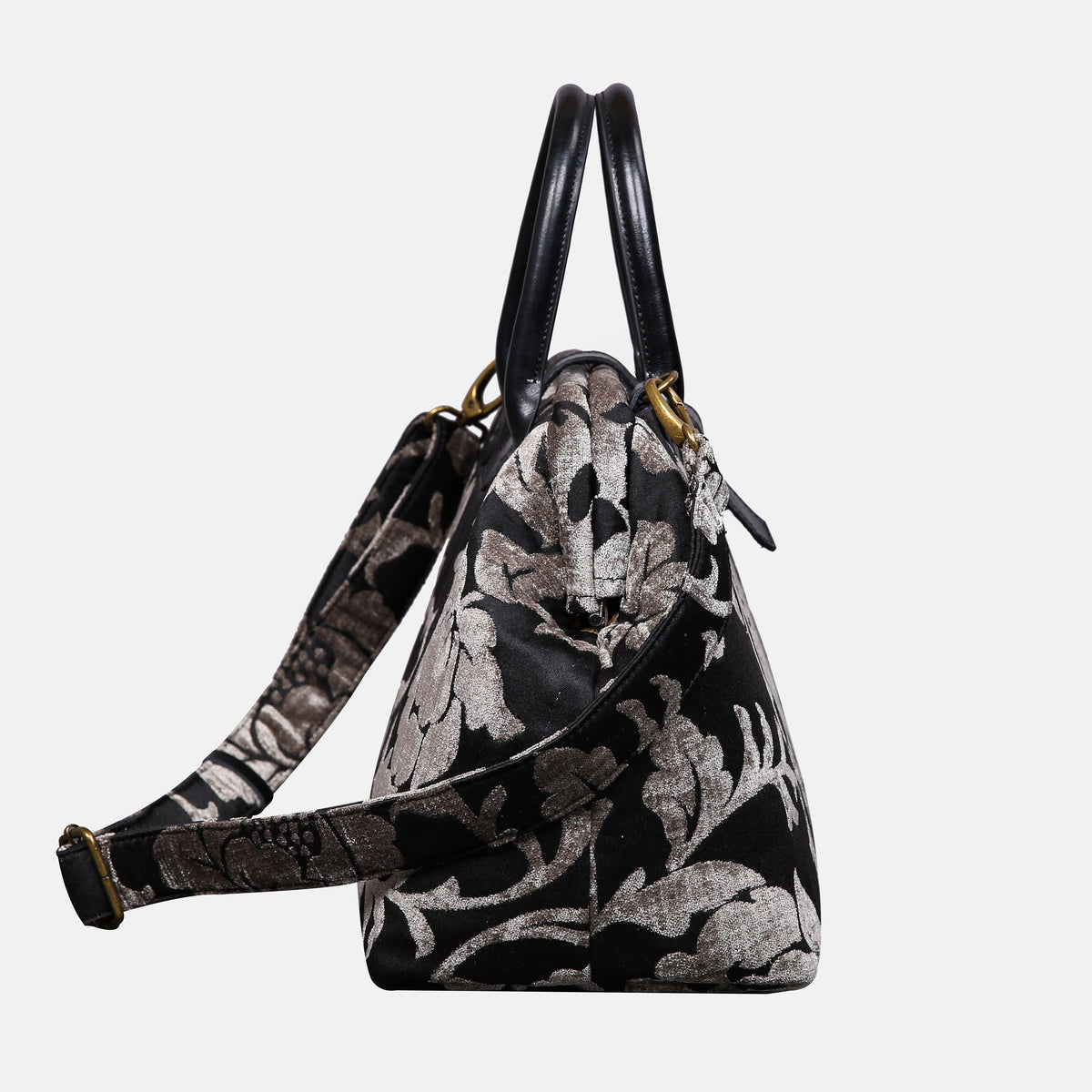 Floral Brocade Grey Carpet Handbag Purse carpet bag MCW Handmade of America side