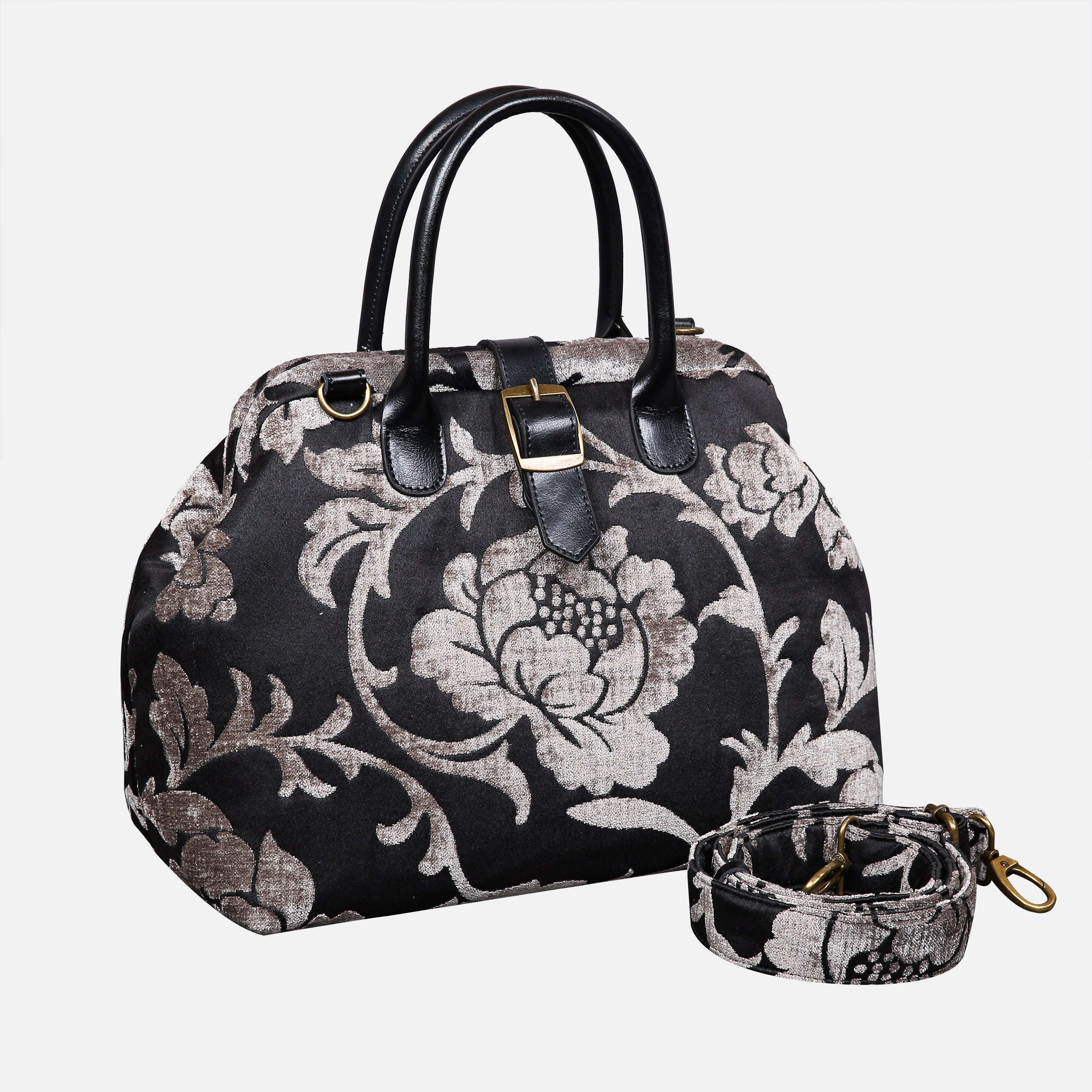 Floral Brocade Grey Carpet Handbag Purse carpet bag MCW Handmade of America with strap