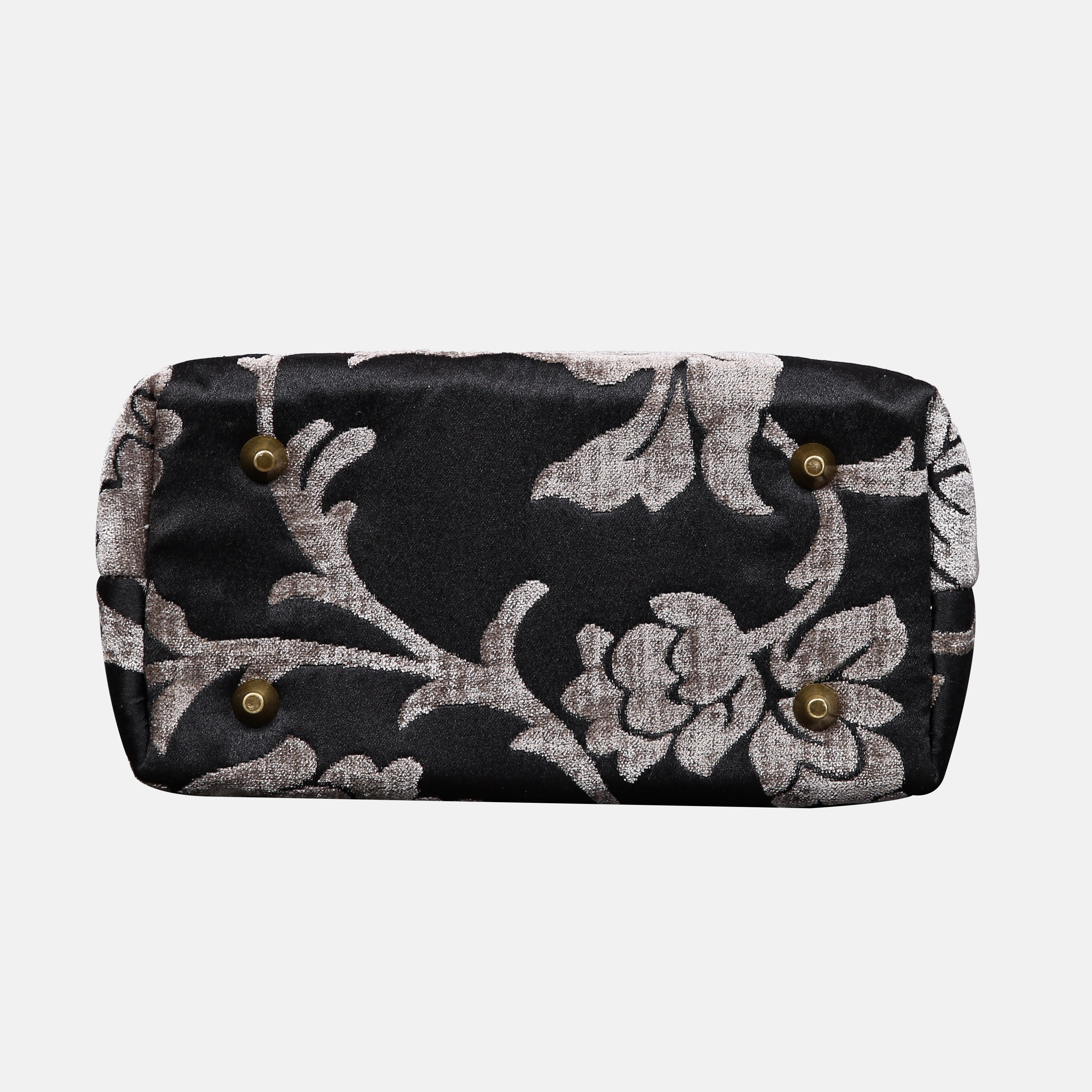 Floral Brocade Grey Tuck Lock Carpet Satchel carpet bag MCW Handmade of America bottom
